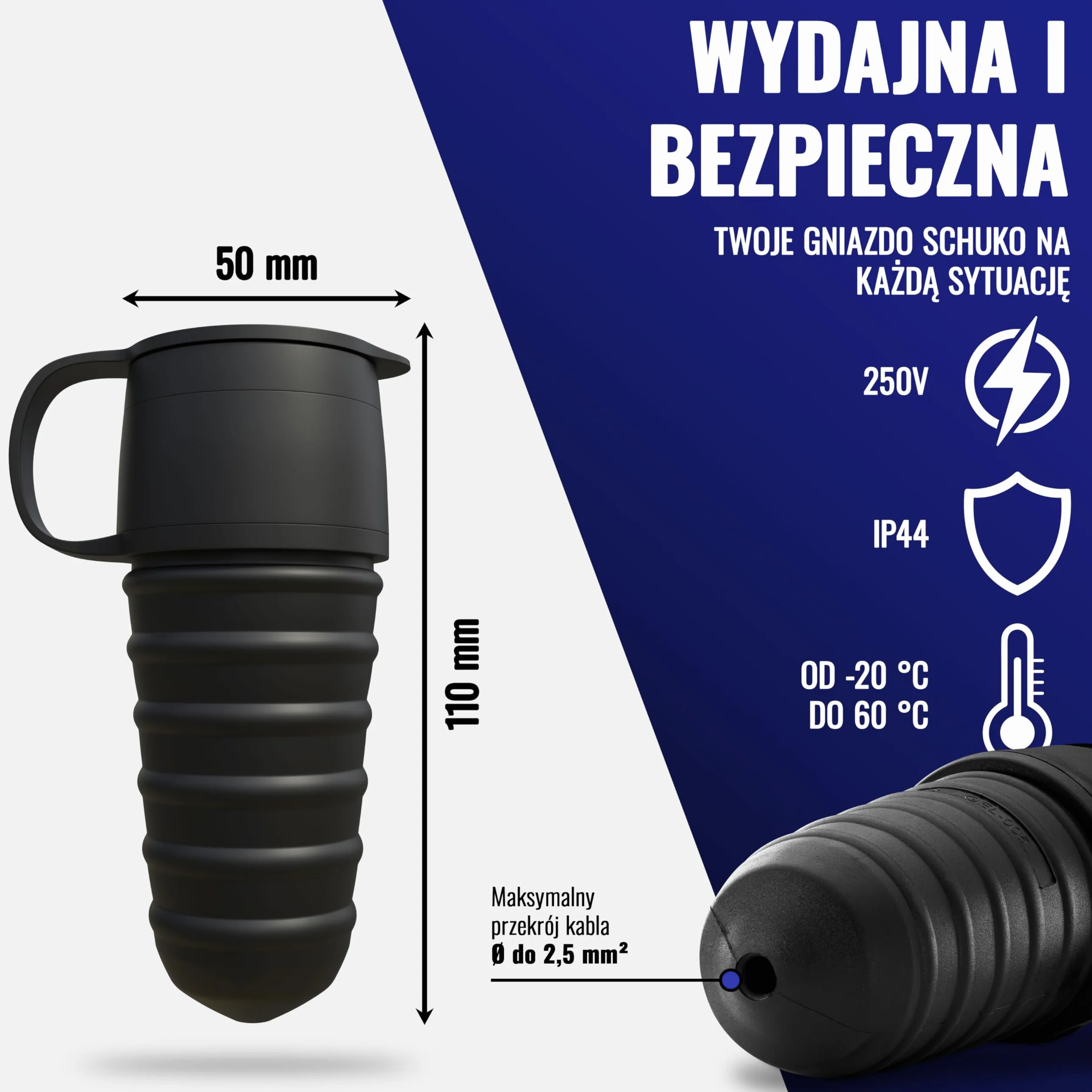 Poppstar 3x gumowe gniazdko z klapką ochronną, (2-biegunowe, 230V, 16A, IP44), wodoodporne, do użytku zewnętrznego, czarne