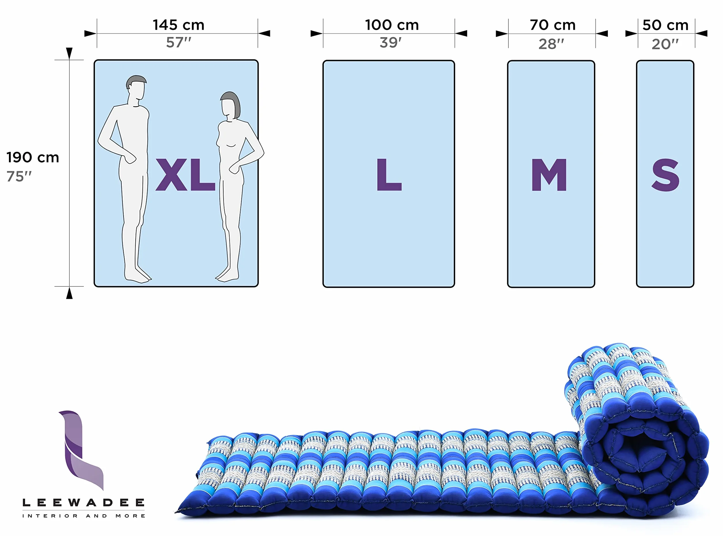 Leewadee Szeroka Rolowana Tajska Mata 190 x 100 cm Kapok Masaż Tajski Alternatywa Futon