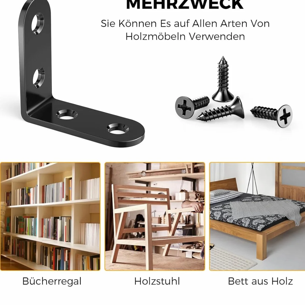 Złącza kątowe, 12 zestawów, czarne wsporniki narożne, do drewnianego wspornika kątowego w kształcie litery L, wspornik narożny z 48 metalowymi śrubami, do drewnianych mebli, półek