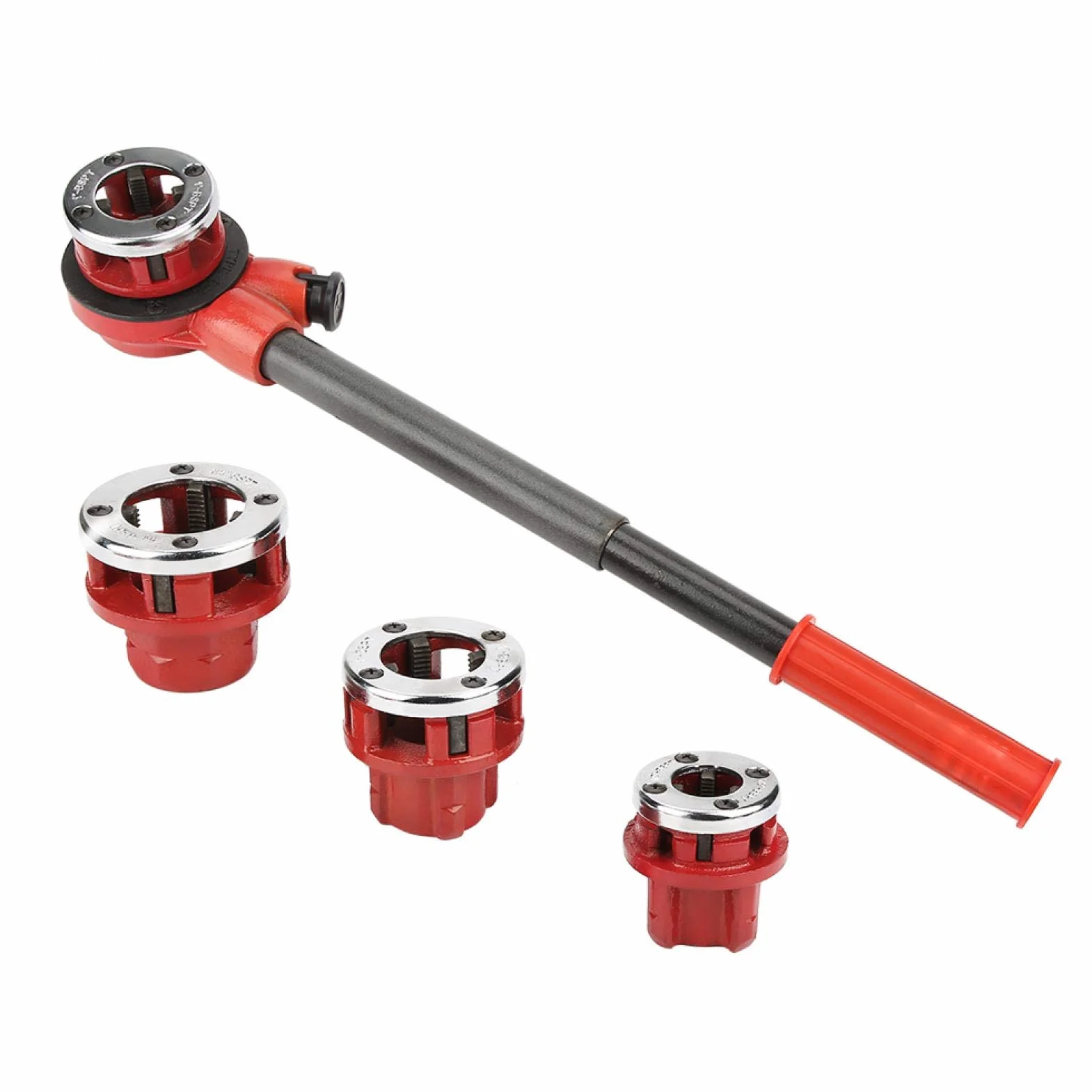 Zestaw gwintowników i narzynek, ręczny zestaw do gwintowania rur 1/2", 3/4", 1", 1-1/4", narzędzie do gwintowania, ręczny zestaw do formowania i cięcia z walizką (62B, cztery głowice)