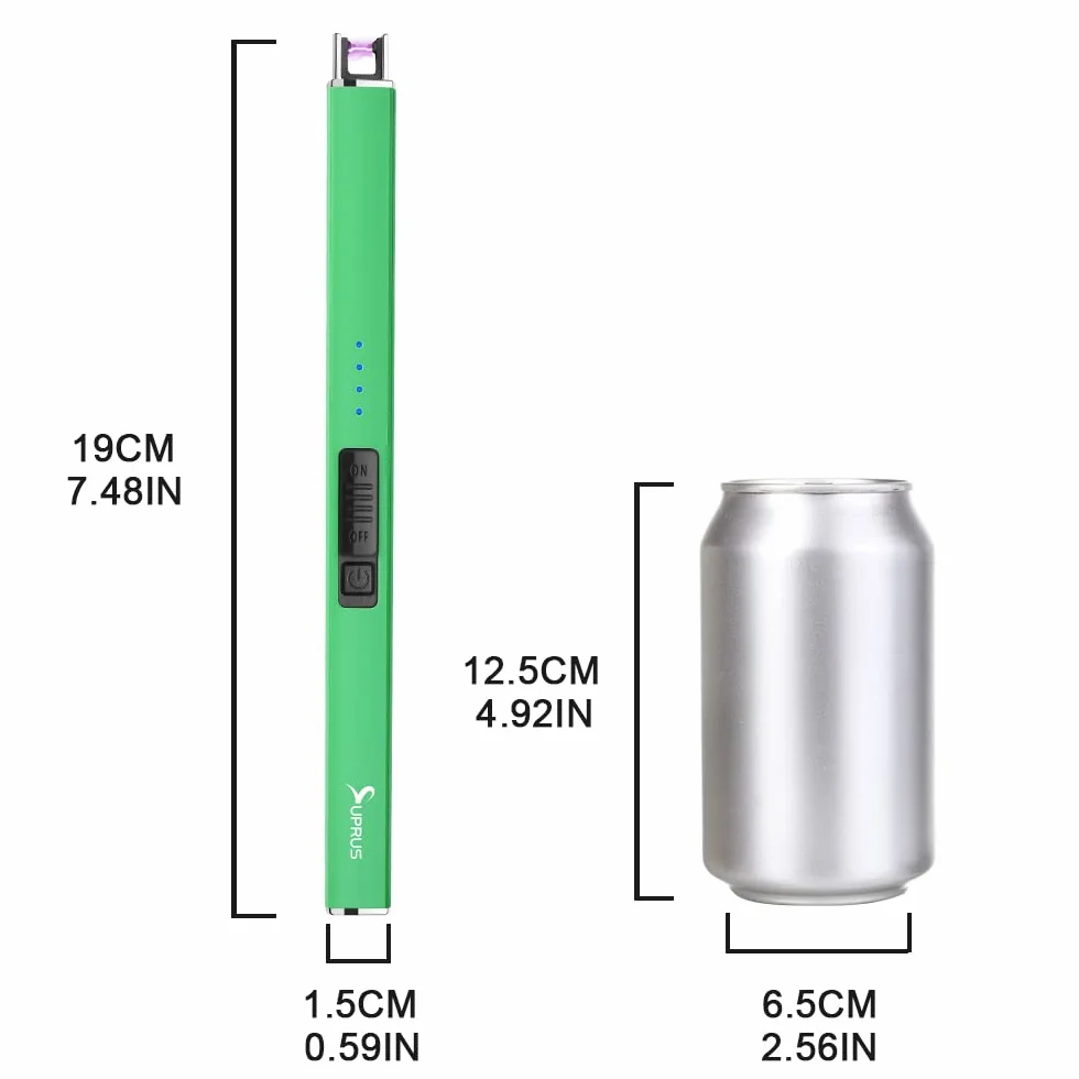 Suprus Zapalniczka świecąca w ciemności, elektryczna zapalniczka do świec, zapalniczka łukowa USB z blokadą zabezpieczającą, wiatroodporna, bezpłomieniowa (zielona)