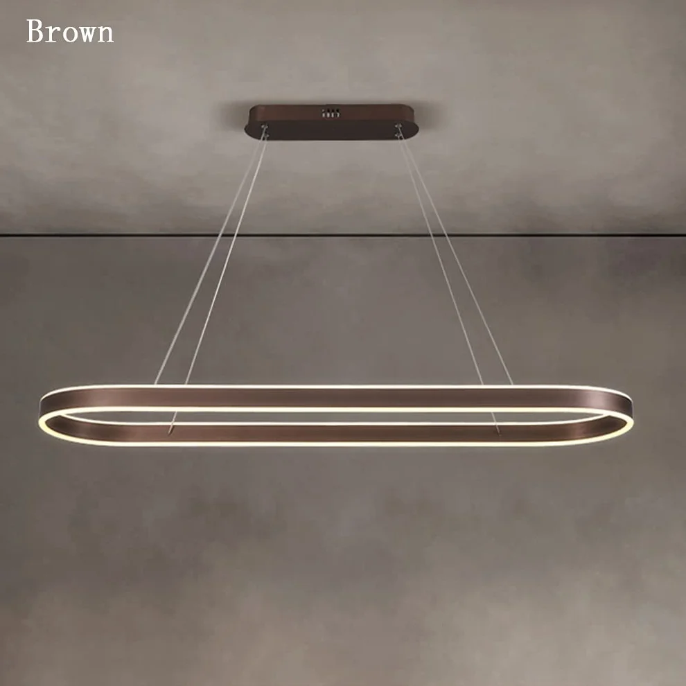 Nowoczesna Lampa Wisząca LED - Owalna, Ściemniana, Z Regulacją Wysokości Do Biura, Salonu, Sypialni, Kuchni, Baru, Jadalni - Dekoracyjna (Brązowa)
