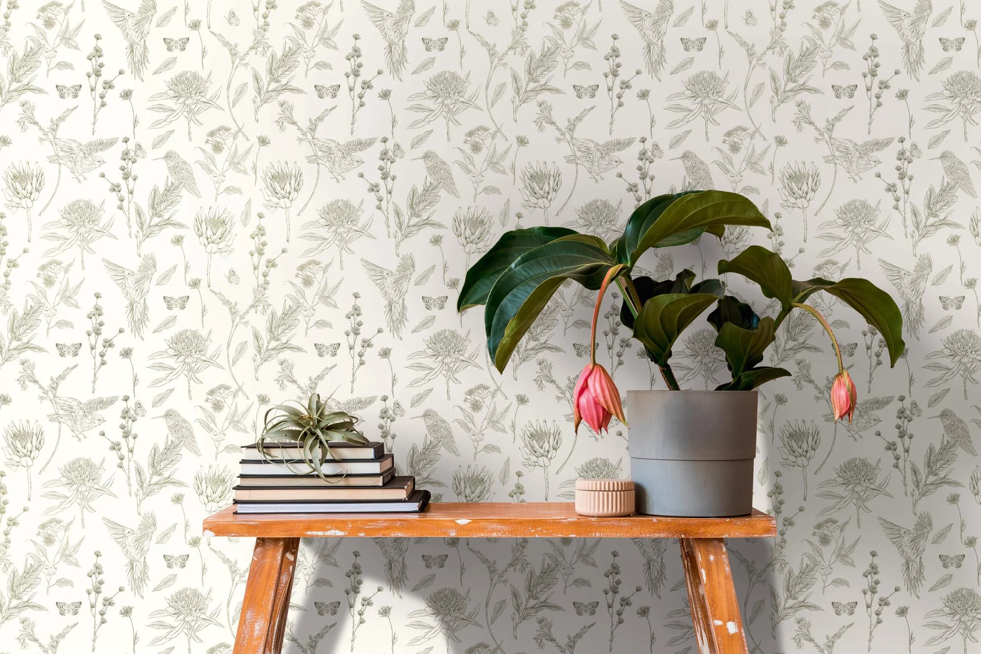 Livingwalls Tapeta kwiatowa biała zielona - tapeta do salonu sypialni 394293 - tapeta z włókniny dżungla - 10,05 m x 0,53 m na 5,33 m² - Made in Germany