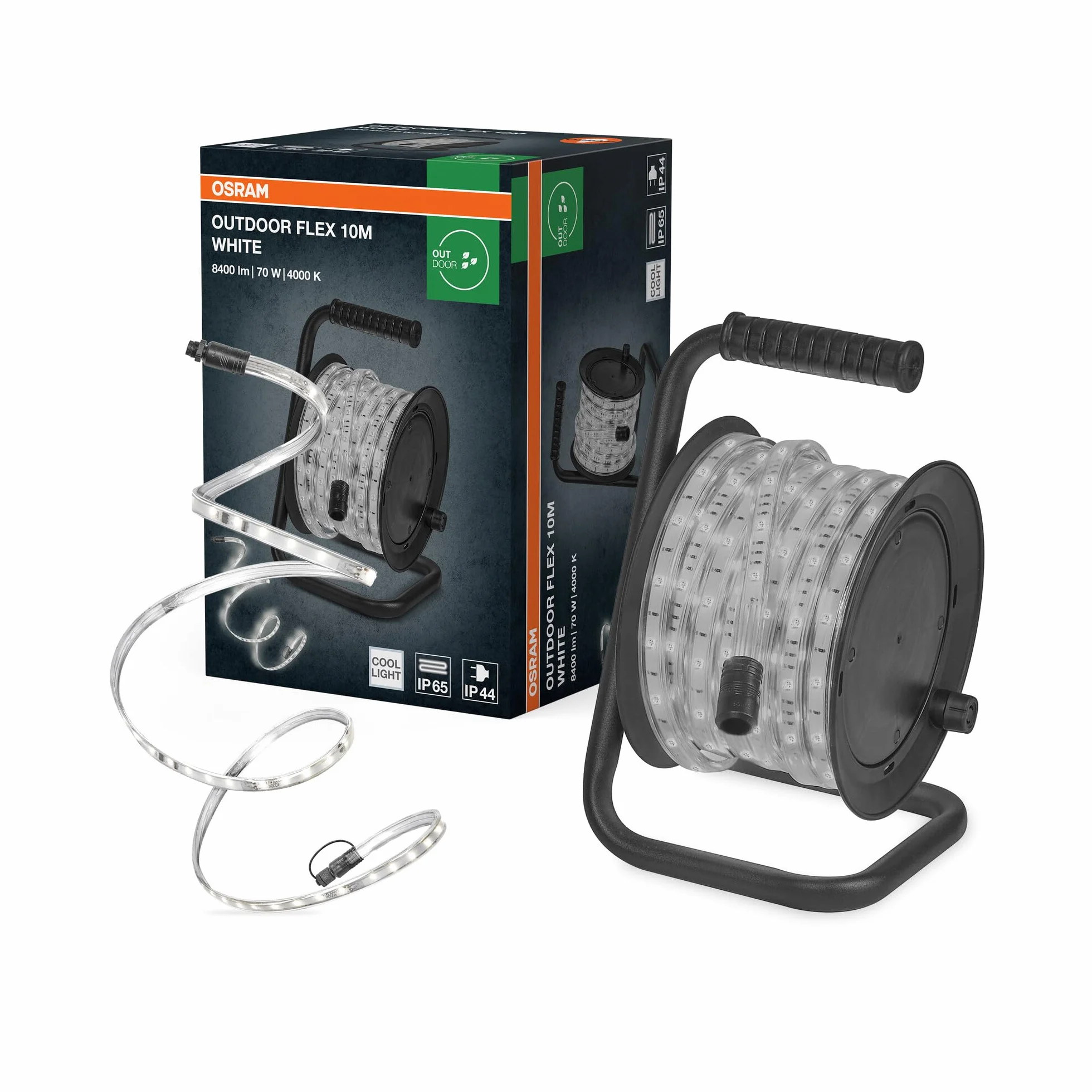 OSRAM Taśma LED Outdoor Flex 10M IP65, chłodna biel, możliwość przedłużenia do 50 m, w tym bęben kablowy, akcesoria montażowe, kabel połączeniowy