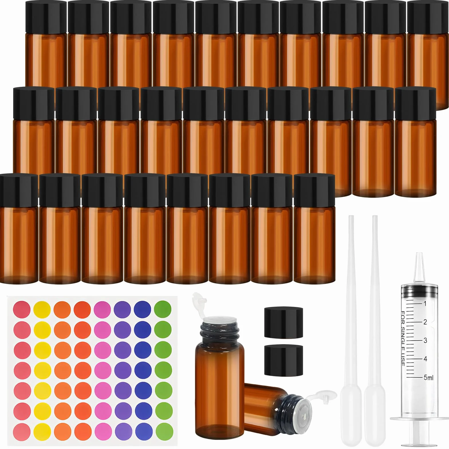 Bursztynowe butelki szklane 10 ml 30 sztuk na olejki eteryczne próbki aromaterapia