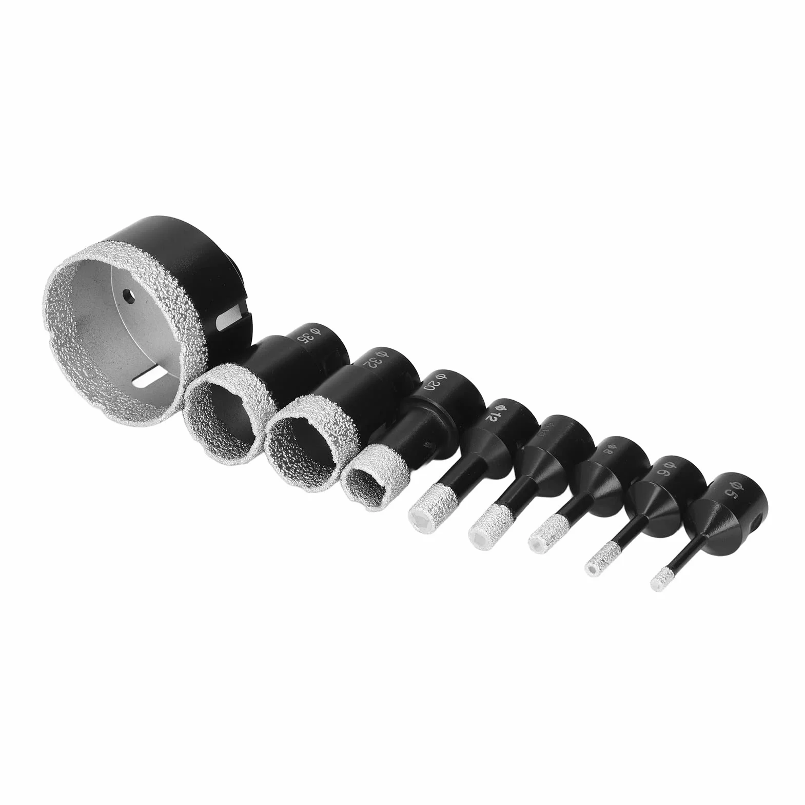 FTVOGUE 9 szt. Zestaw Otwornic Diamentowych Lutowane Wiertła Diamentowe M14 do Szlifierki Kątowej 5 Mm do 68 Mm Zagęszczona Powłoka Szmerglowa Szklanych Płytek Ceramicznych Wiercenie w Kamieniu