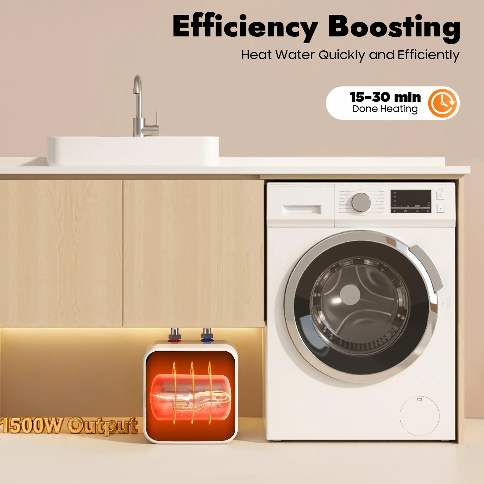 Podszafkowy bojler 8 l, 1500 W, 220 V, odporny na ciśnienie, mała pamięć, zbiornik ciepłej wody, mini podgrzewacz wody 30-65°C do umywalek, kuchni, łazienki
