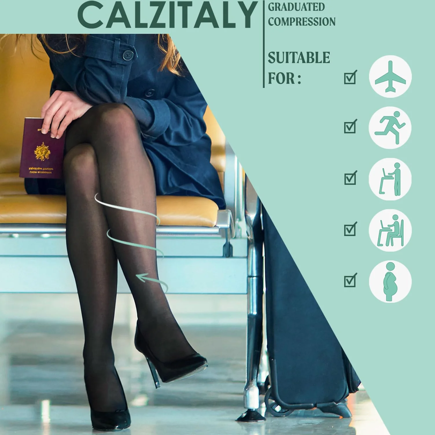 CALZITALY 1/2 pary Pończochy Medyczne samoregulatory podtrzymujące mocne otwarta końcówka kompresyjna 15-21 mm/Hg | Czarny, naturalny | S, M, L, XL | 140 DEN | Wyprodukowano we Włoszech