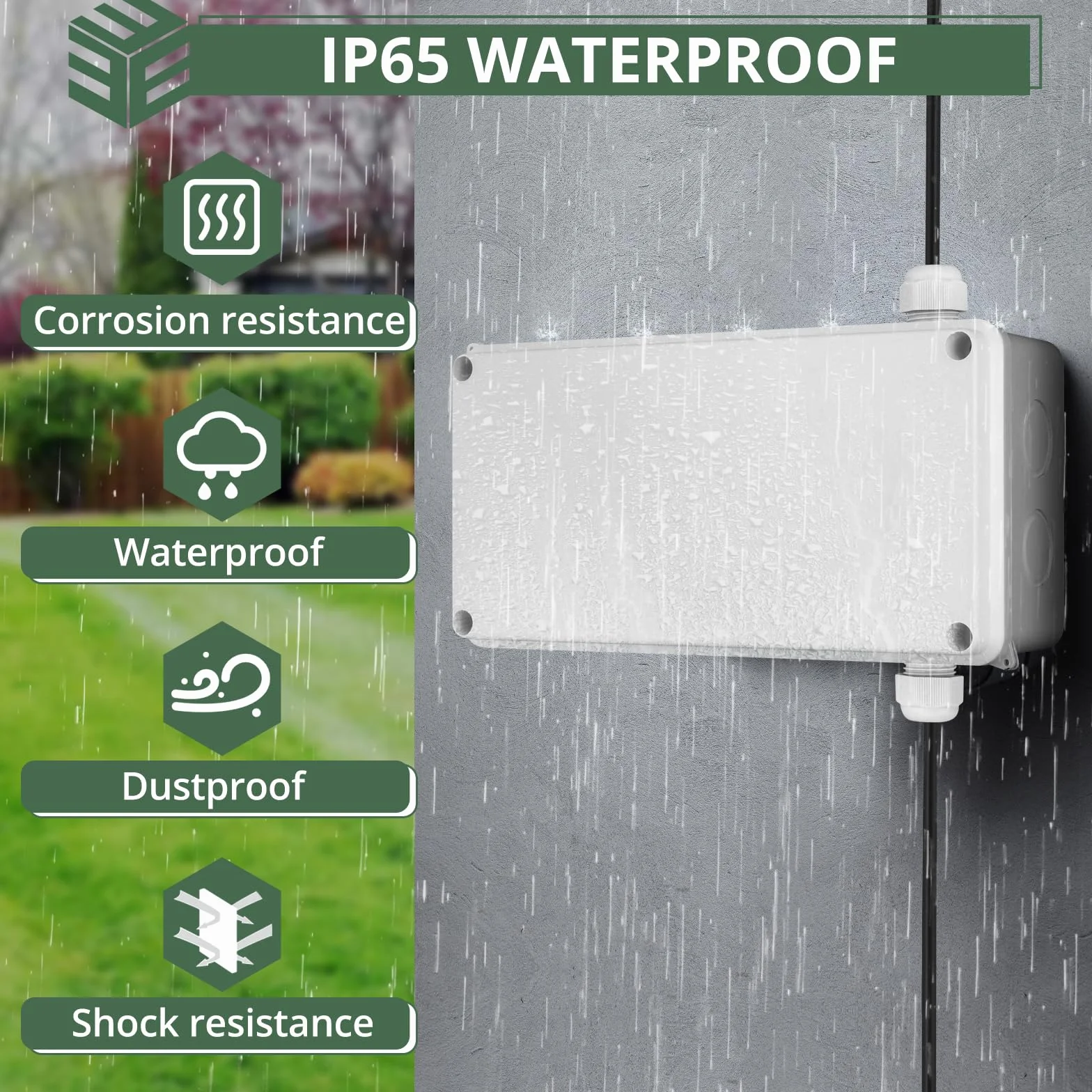 EYPINS Puszki rozgałęźne IP65 wodoszczelne, puszka rozdzielcza natynkowa 200 x 110 x 70 mm ze śrubą i wodoszczelnymi dławikami kablowymi, kolor biały