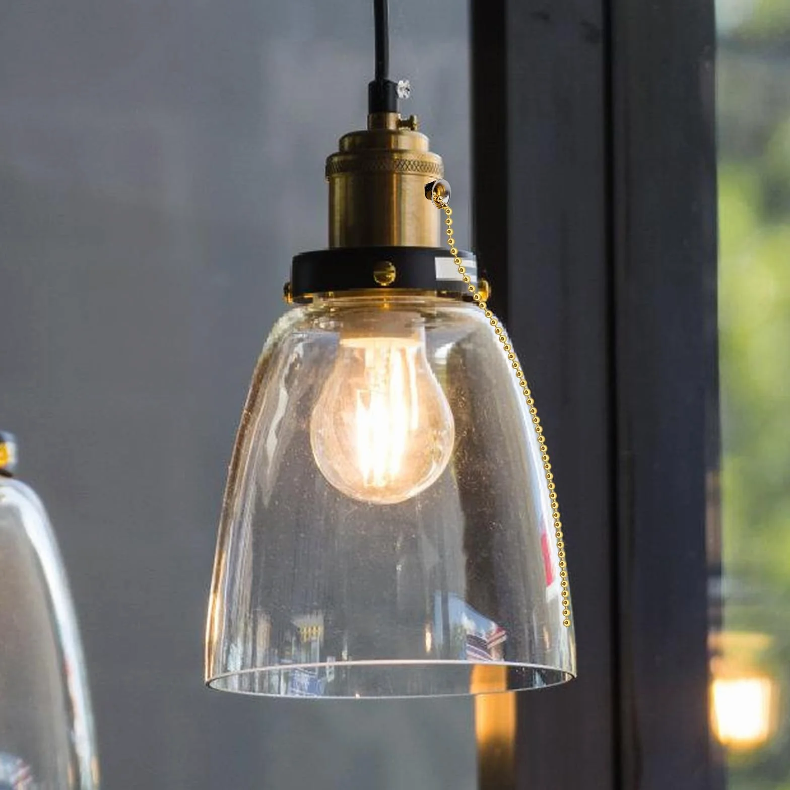 GOMETY Oprawa lampy E27 w stylu vintage z przełącznikiem łańcucha, miedziana oprawa lampy z łańcuchem ciągnącym, na biurko, uchwyt na lampę, podstawa śrubowa, do samodzielnego montażu