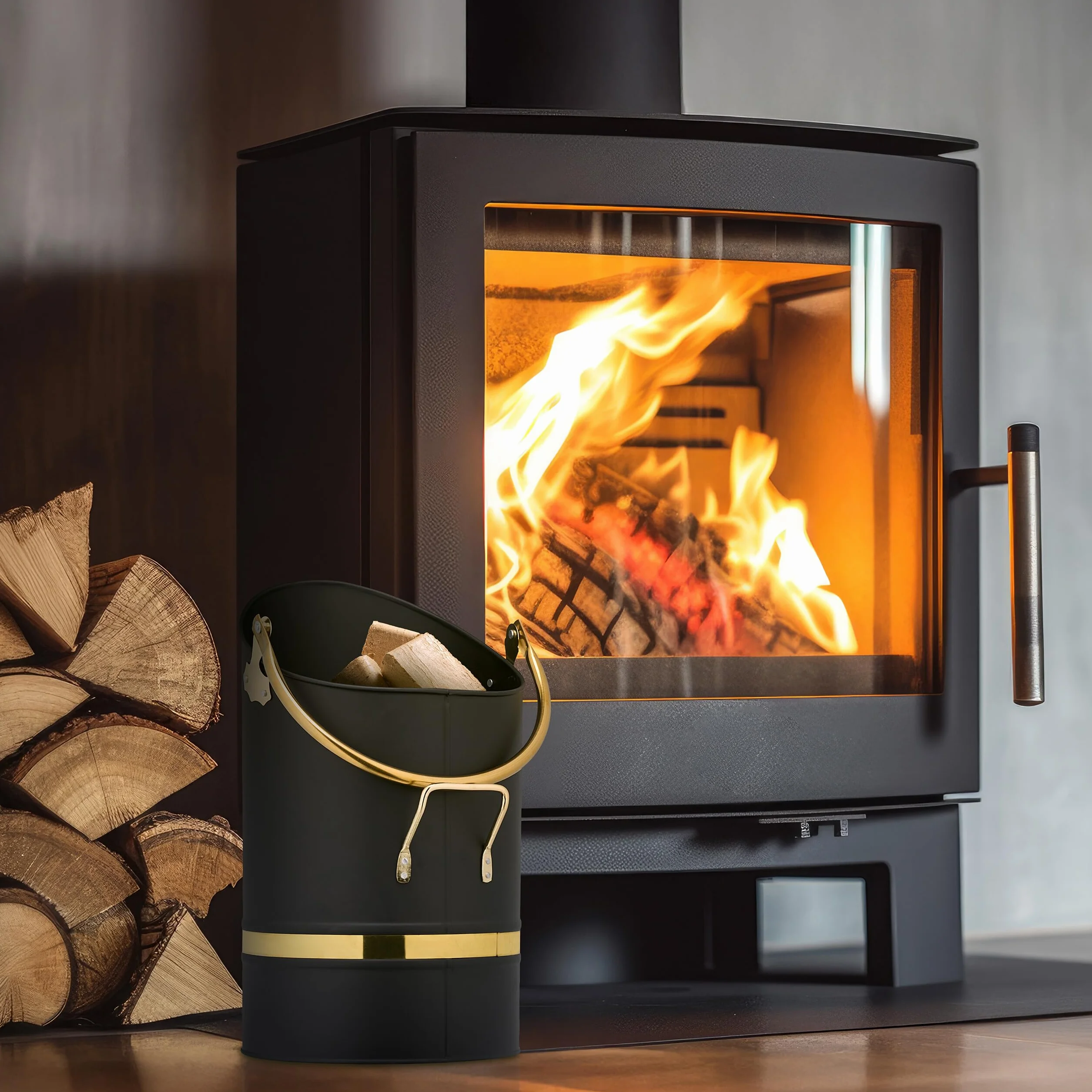 Relaxdays Wiadro na węgiel, 12 l, żelazo, pojemnik na węgiel z uchwytem i uchwytem, kosz na węgiel do napełniania, kominek, grill, czarny/złoty