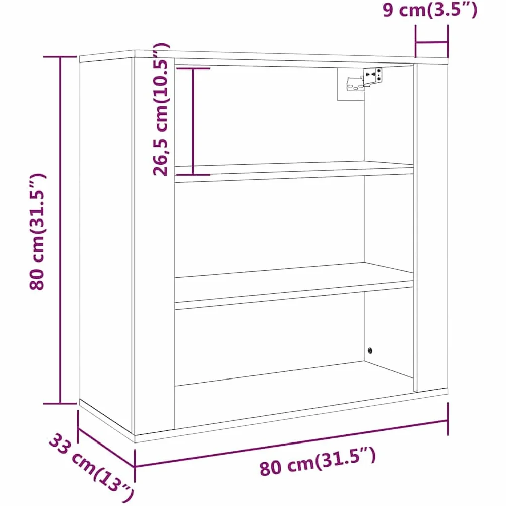 Szafka ścienna czarna z materiału drewnopochodnego 80 x 33 x 80 cm z 3 półkami, organizer do salonu, sypialni, kuchni i biura, do montażu na ścianie lub jako kredens