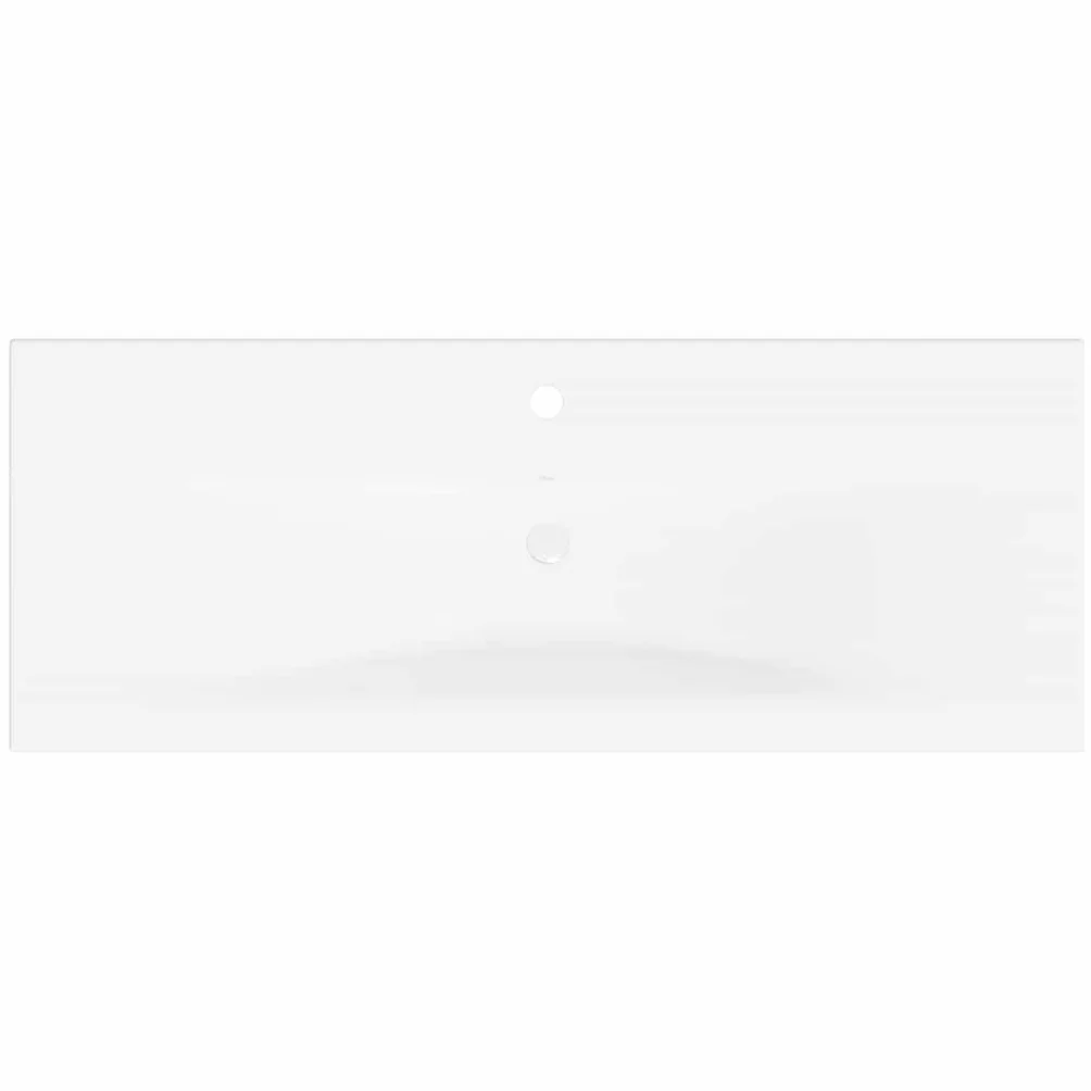 Biała ceramiczna umywalka do zabudowy 101x39x18 cm z kranem ciepłej i zimnej wody, przelewowy i ociekający, nowoczesny design, do łazienki