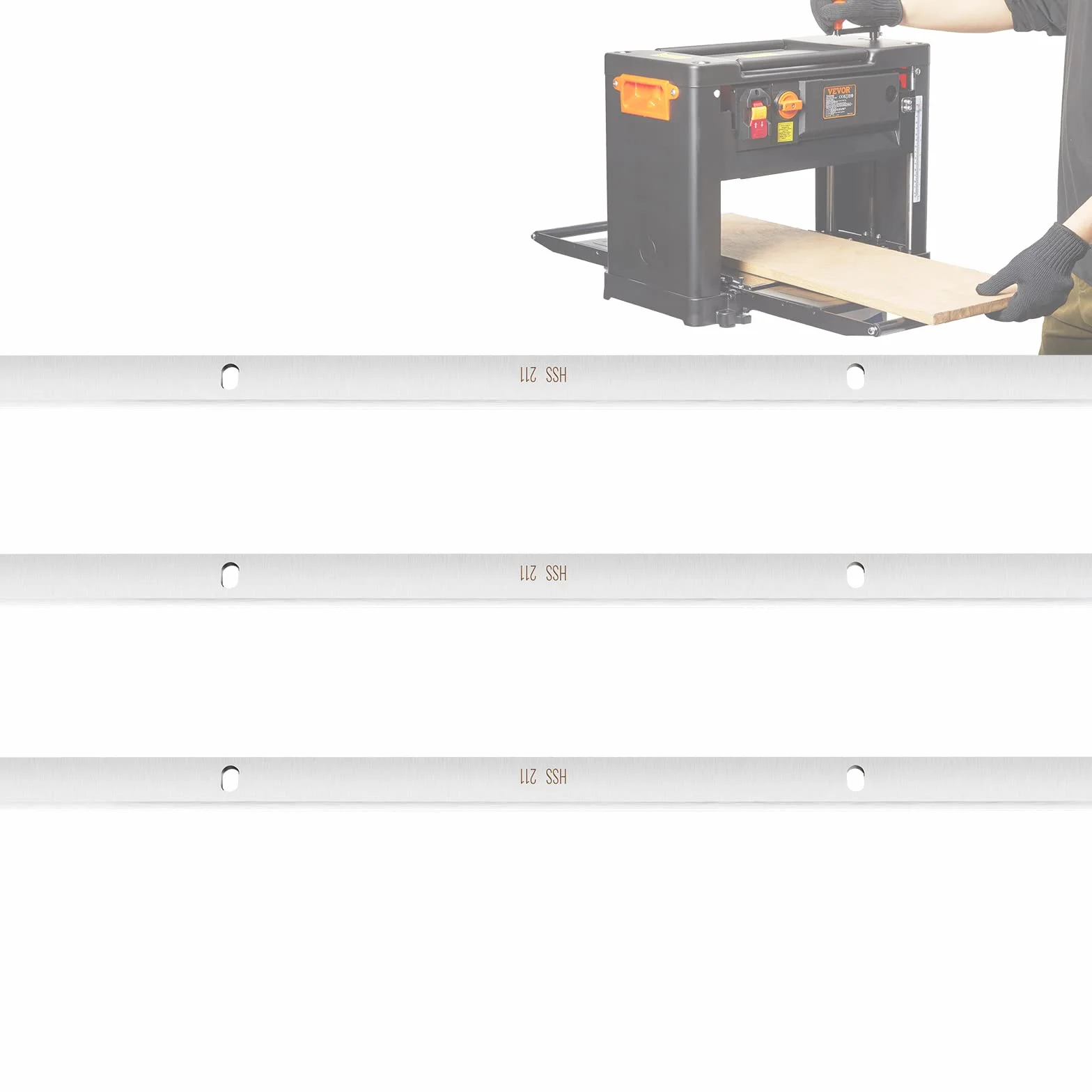 VEVOR Ostrza strugarskie HSS 33 cm 3 SZTUK Wymienne noże do strugarki grubościowej Szybka stal o grubości 2 mm Twardość HRC55-60 Wygodne otwory montażowe do stolarki DIY Wood Home Industries
