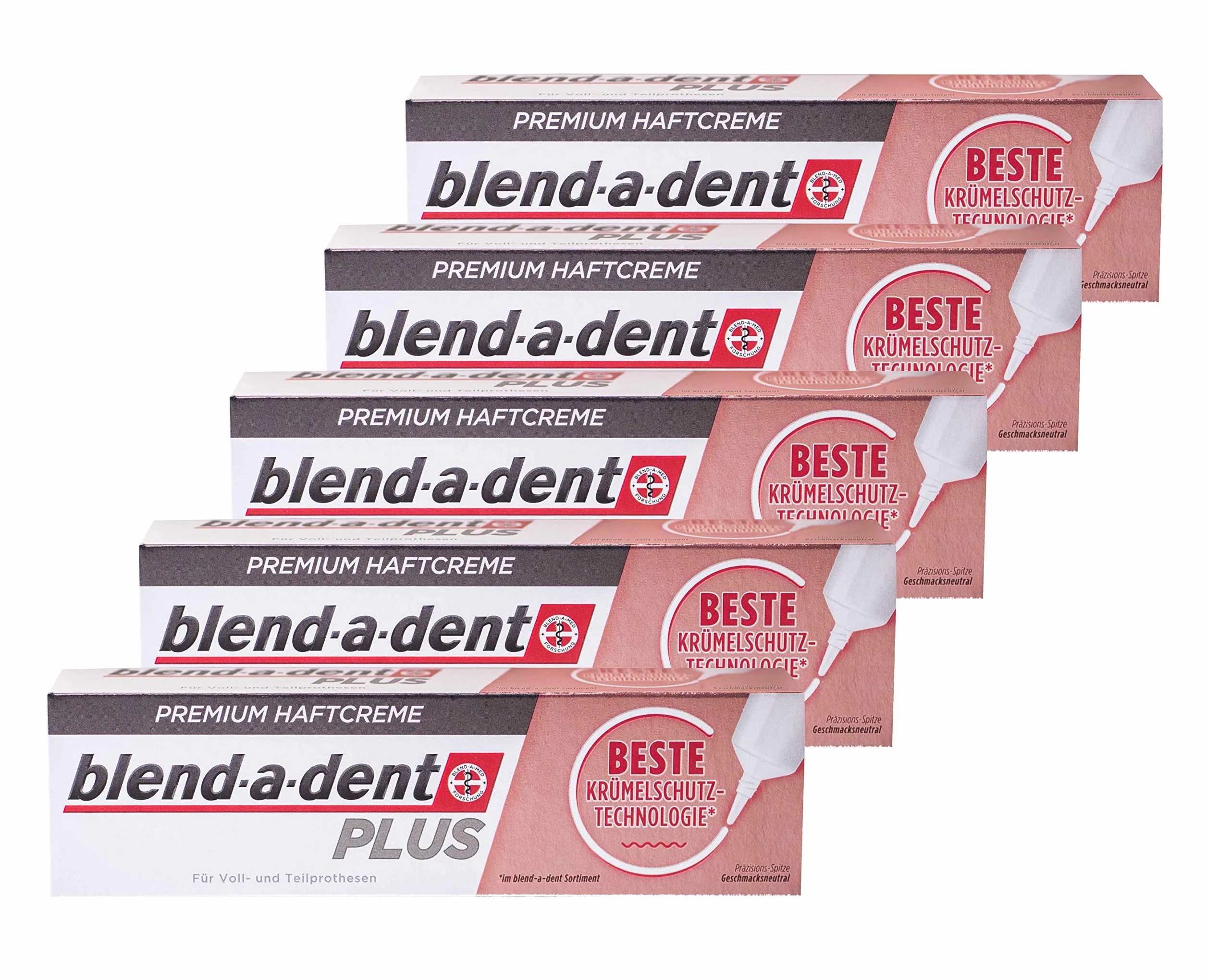 5X Blend-a-dent Plus Premium Klej do zębów KRÜMELSCHUTZ 40g do protez pełnych i częściowych