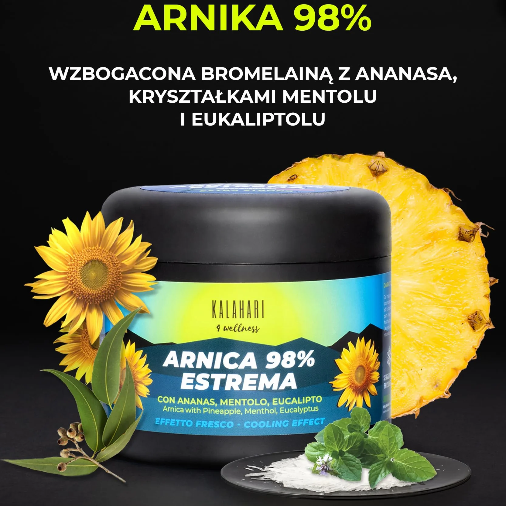 KALAHARI Arnika 98% Gel z wyciągiem z Ananasa 500 ml – Intensywne działanie do masażu mięśni i stawów