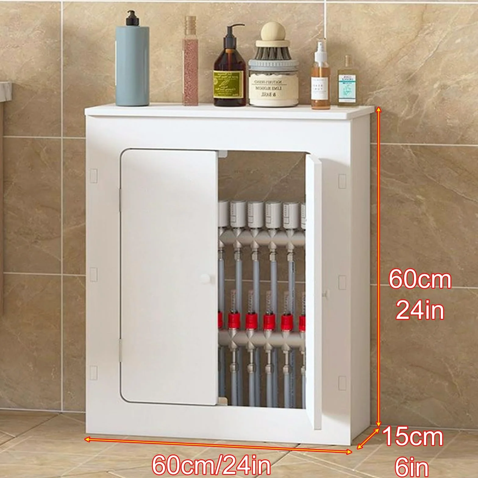 EasytoClean Wodoodporna osłona grzejnika i półka, podwójne drzwi, panele z tworzywa sztucznego, idealna do organizacji domu (60 x 60 x 15 cm)