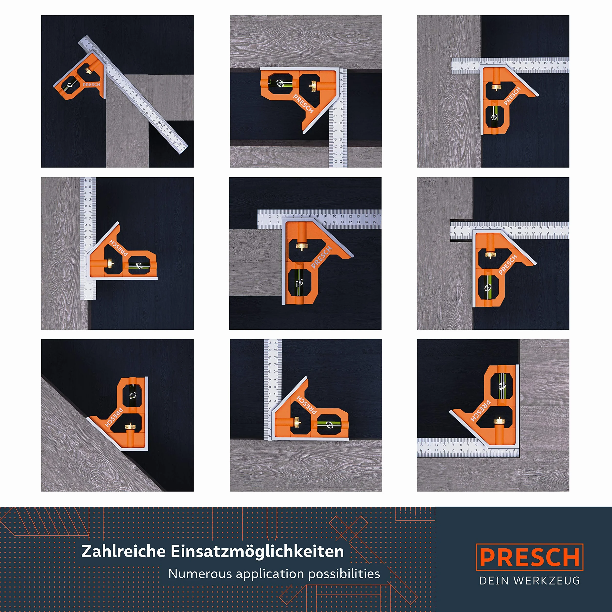 Presch Zestaw Kwadrat kombinowany 150mm & 300mm Metric - Dwa precyzyjne metalowe narzędzia stolarskie z linijką - Wypróbuj zestaw kwadratów - Wysokiej jakości narzędzie pomiarowe