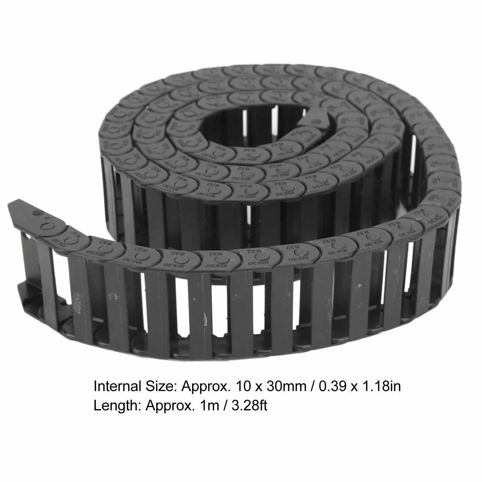 10x30mm łańcuch Przeciągania Nośnego Czarny Plastikowy Przewód Kablowy Odporny na Zużycie łańcuch Nośny Nośny ze Złączami Końcowymi do Maszyn CNC o Długości 1 M