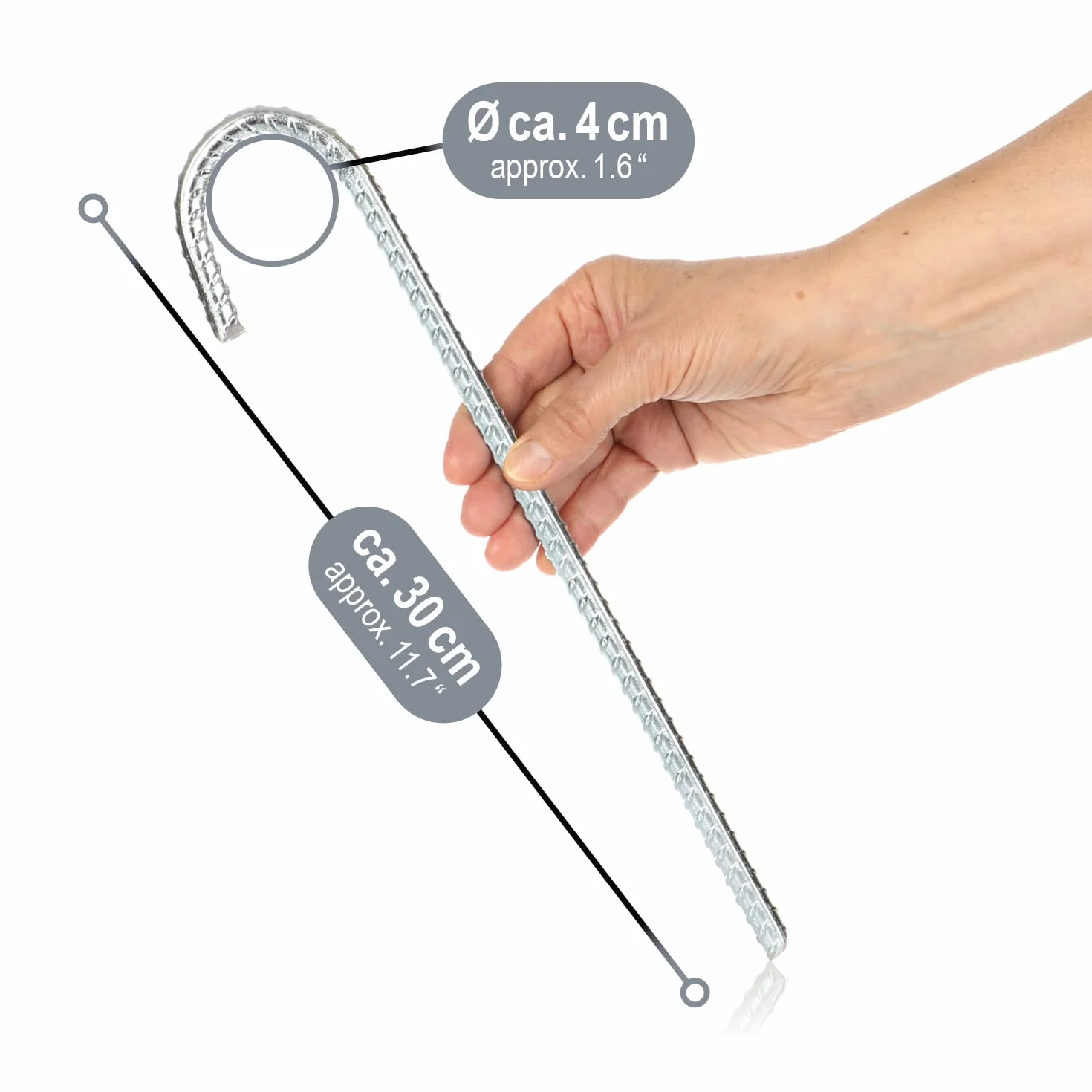 COM-FOUR® 8x kotwy gruntowe XL wykonane z litej stali, ksztalt J 30 cm, Ø 1 cm - ocynkowane kotwy gruntowe do namiotów, pawilonów, dmuchanych zamków, trampolin, stabilne i odporne na rdze