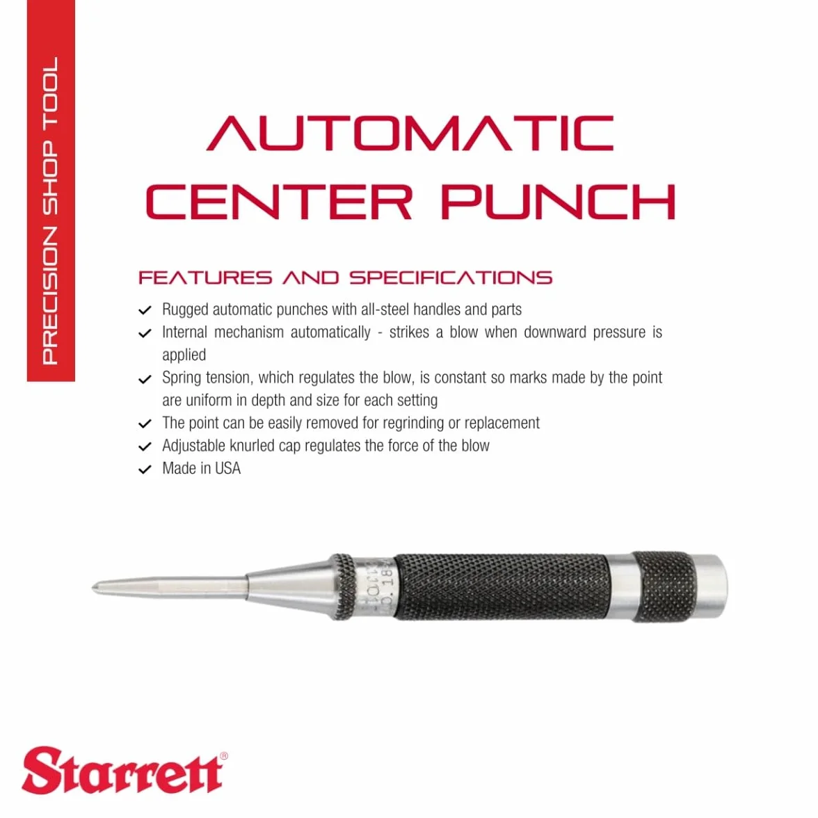Starrett 18AA Automatyczny dziurkacz środkowy z regulowanym pociągnięciem, długość 10 cm, średnica 7/40 cm