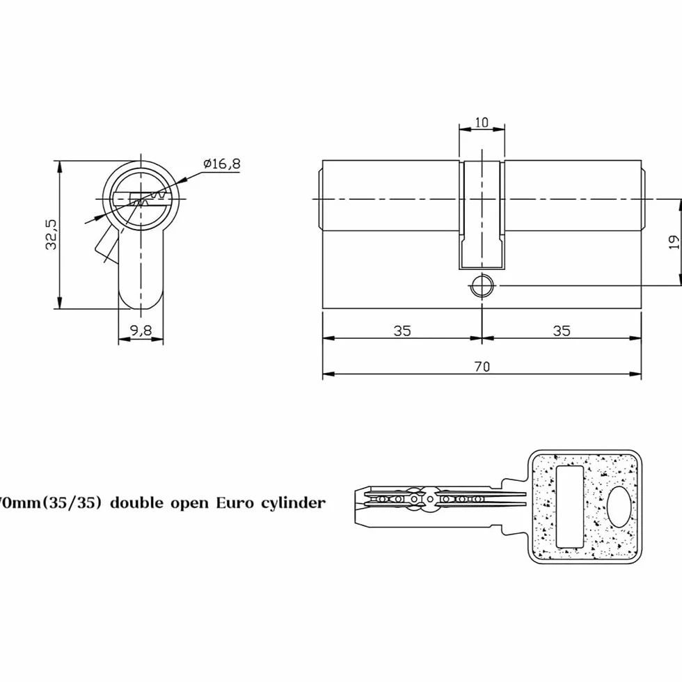 Dwustronny zamek cylindryczny 35/35, srebrna lufa zamka do drzwi z 3 kluczami, antyzatrzaskowa, przeciw otworom, do drzwi kompozytowych UPVC i drewnianych