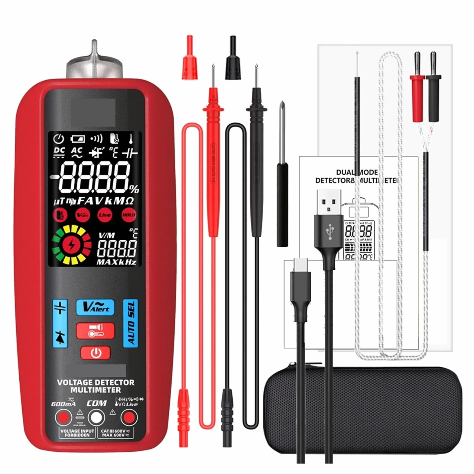 Multimetr Cyfrowy Inteligentny Automatyczny Multitester Amperomierz VFC Prąd Kondensator Ohm Narzędzia Do Testowania Elektryków Szybko Dokładnie Łatwy Odczyt(A5X-USB charging)