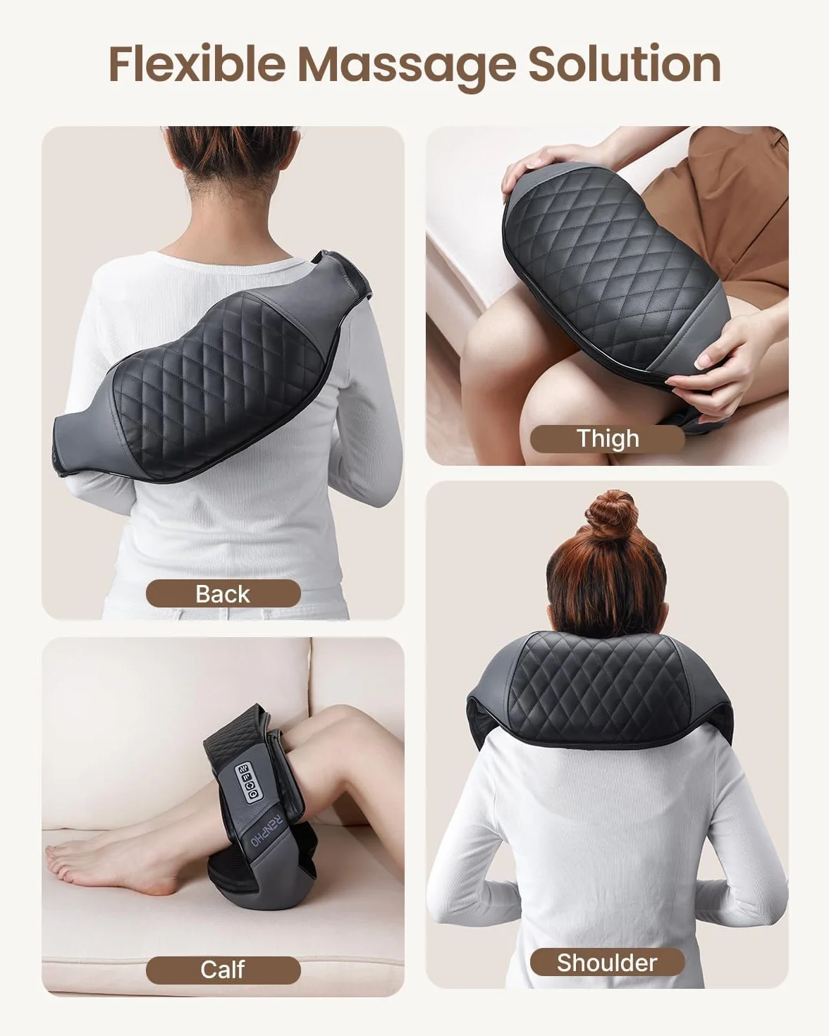 RENPHO Back Neck Massager with Heat, Shiatsu Shoulder Massager with Electric Deep Tissue Kneading Massage, Pain Relief on Neck, Back, Shoulder, Waist, Leg, Calf - Use at Home, Office