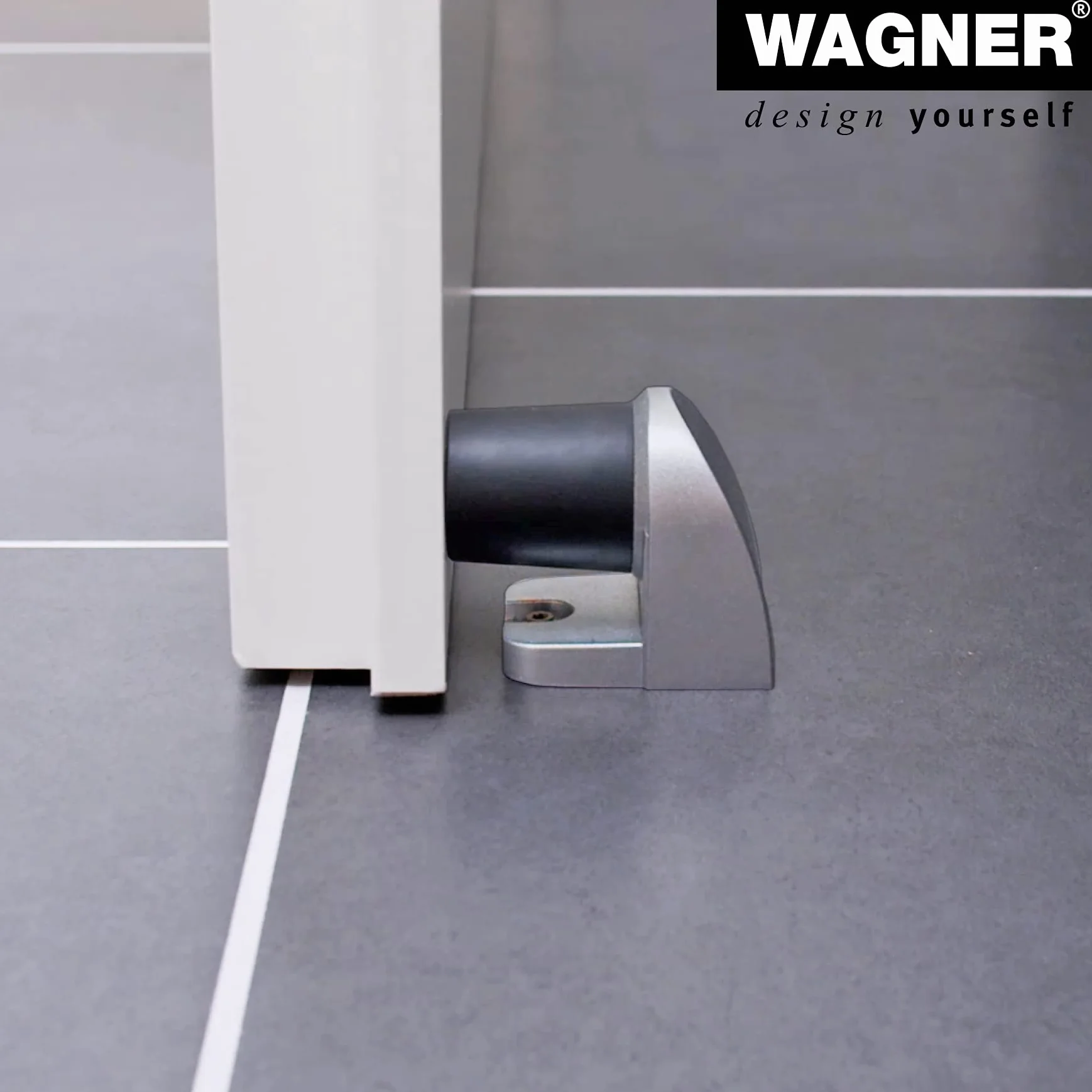 WAGNER Stoper do drzwi podłogowych HOOK - 60 x 40 x 50 mm, odlew ciśnieniowy cynku o wyglądzie aluminium, bufor kauczuku termoplastycznego, czarny, do wkręcania wraz z materiałem montażowym - 15500011