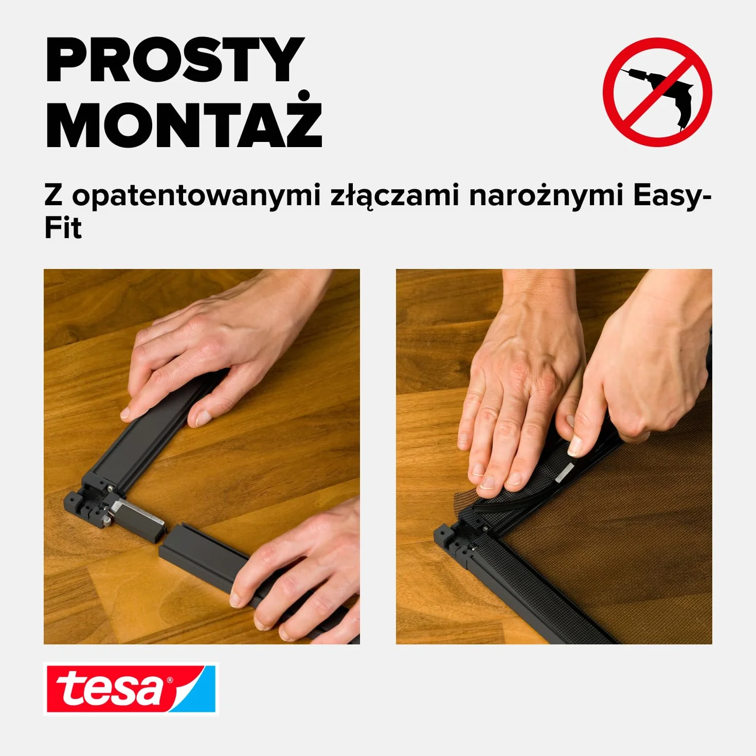 tesa INSECT STOP Aluminium for Window Frame Fly Screen - siatka z ramą aluminiową, bez wiercenia, antracyt - 120 x 150 cm