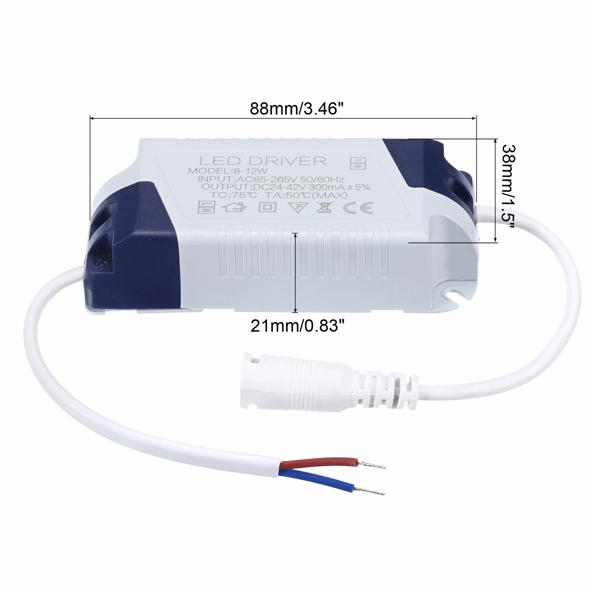 PATIKIL Napęd LED 8-12 W 300 mA, wyjście AC 85-265 V 24-42 V DC żeńskie złącze stały prąd zaczerwienienie transformator zewnętrzny zasilacz LED lampa sufitowa