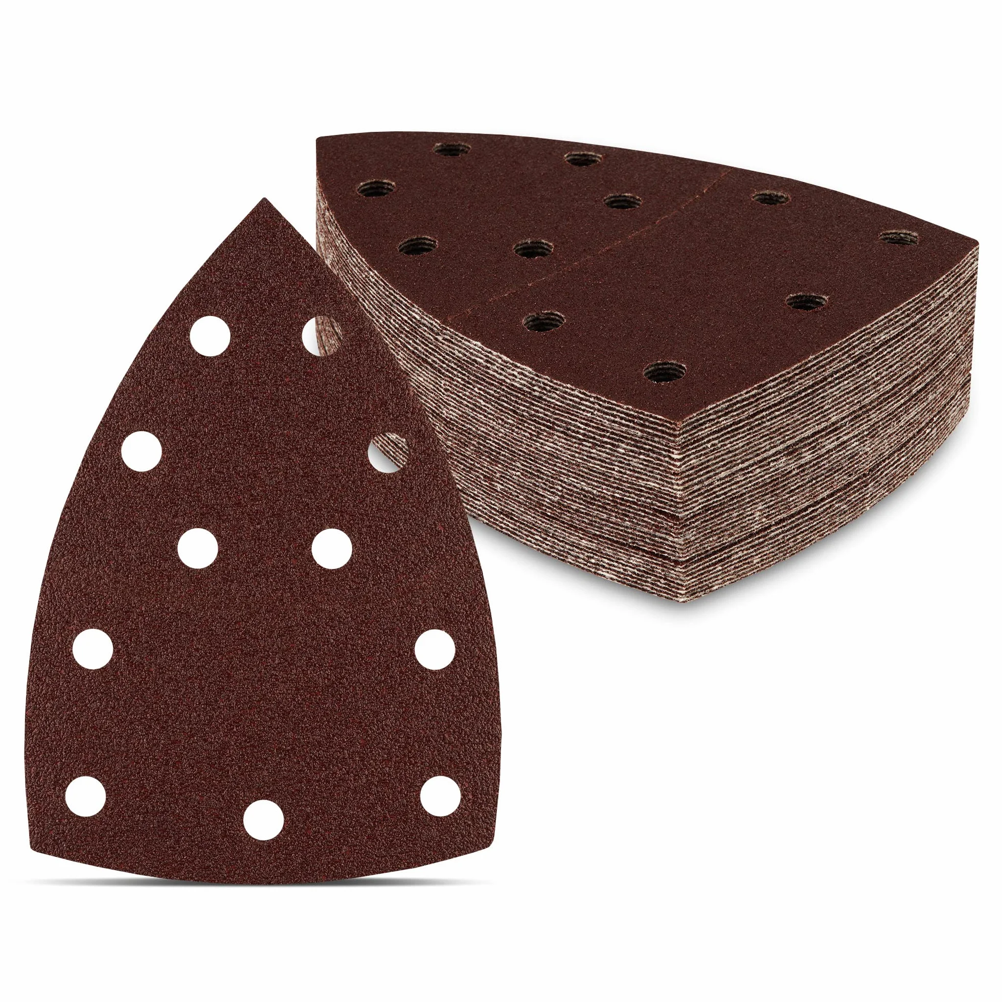 Prio trójkąty szlifierskie │ 180 sztuk │ 11 otworów │ 105 x 152 mm │ po 30 x ziarno 40/60/80/120/180/240 │ do szlifierek multi │ arkusze szlifierskie │ trójkątne podkładki szlifierskie │ papier ścierny