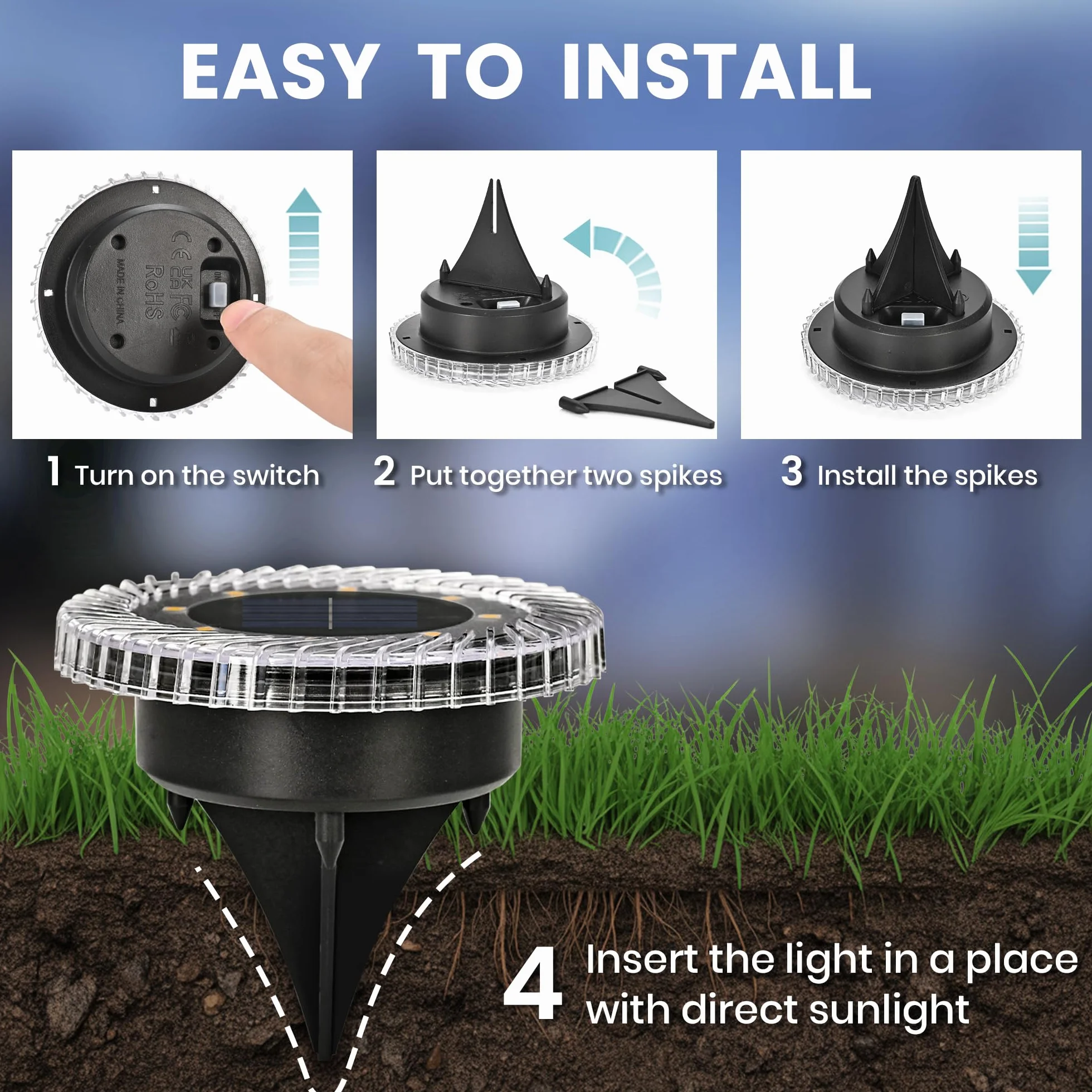 Solpex Lampy solarne do użytku na zewnątrz, 16 sztuk, solarne lampy podłogowe, wodoszczelność IP65, na schody, taras i chodniki (ciepła biel)