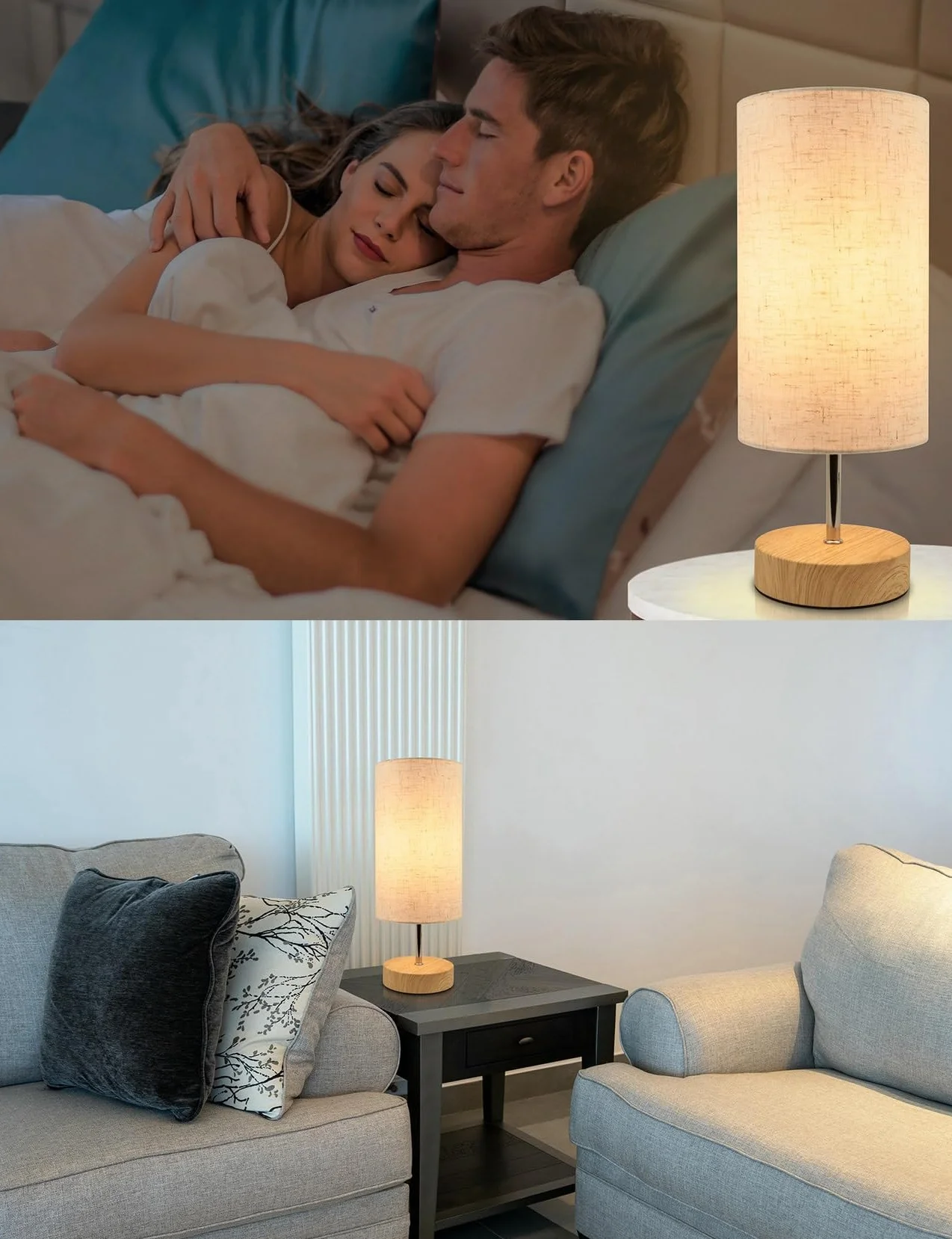 Dotykowa lampka nocna, 34 cm ściemnialna sterowanie dotykowe lampa stołowa LED nowoczesna lampa stołowa retro z żarówką do czytania salon pokój dziecięcy klosz z tkaniny do sypialni hotelu