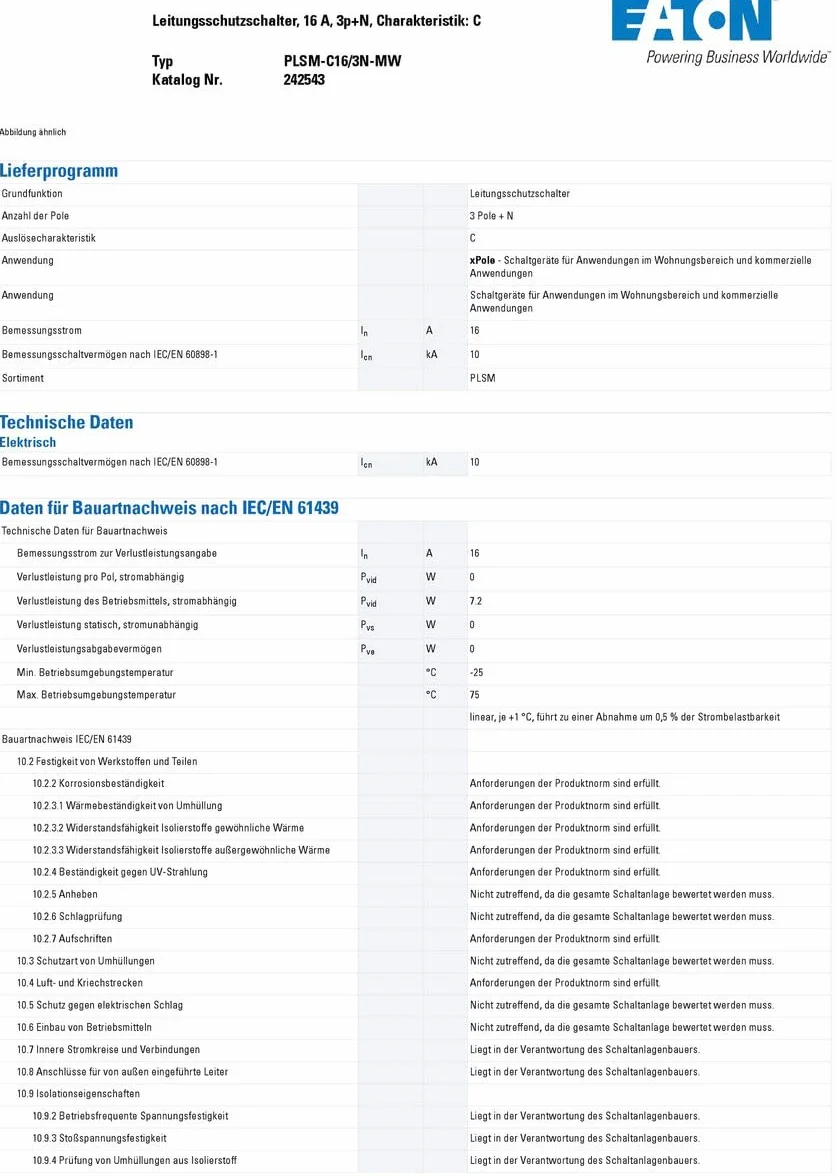Eaten EATLSMC163N wyłącznik ochronny 16A/3N/C