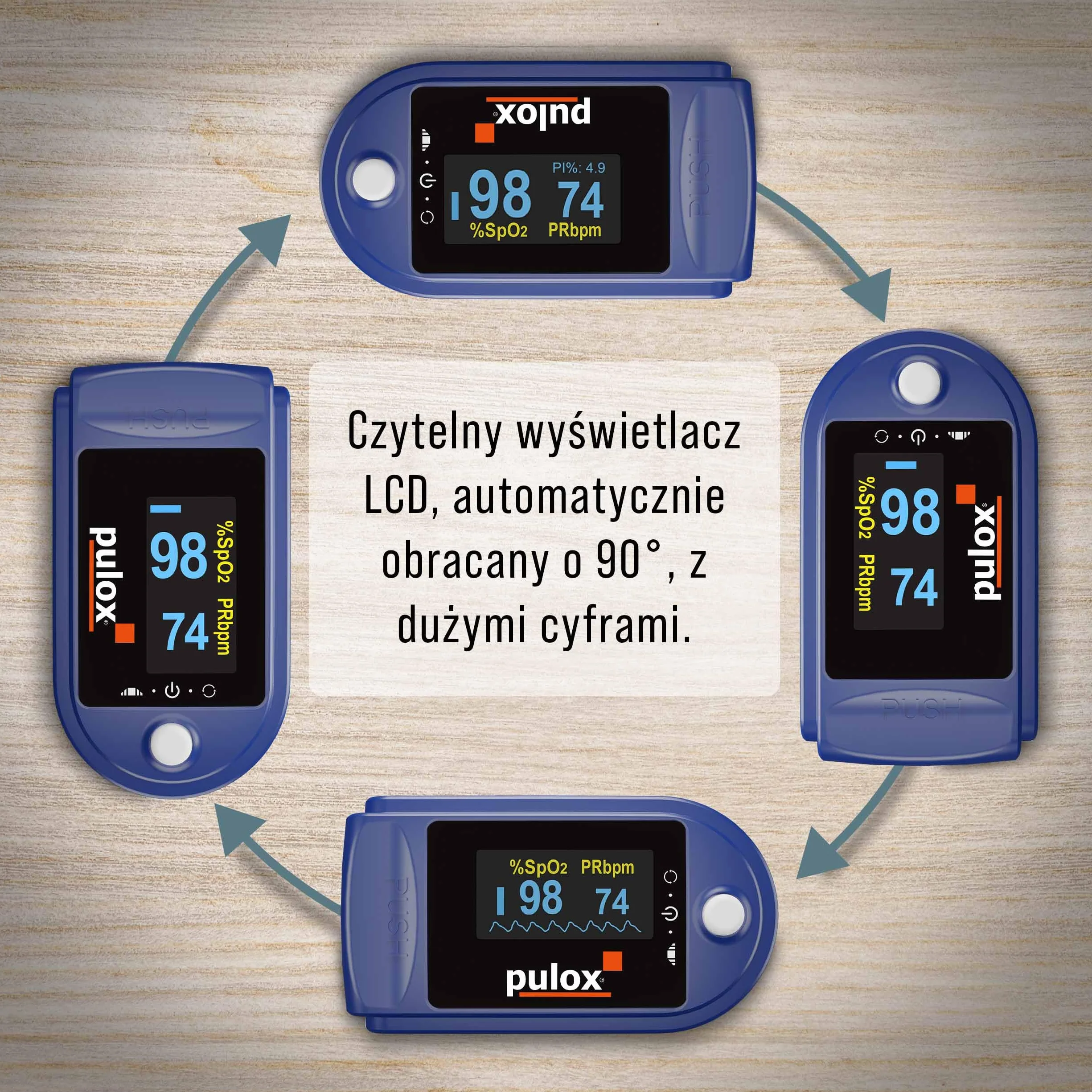 PuloX PO-200 Pulsoksymetr z Zestawem Akcesorii, Niebieski/Biały