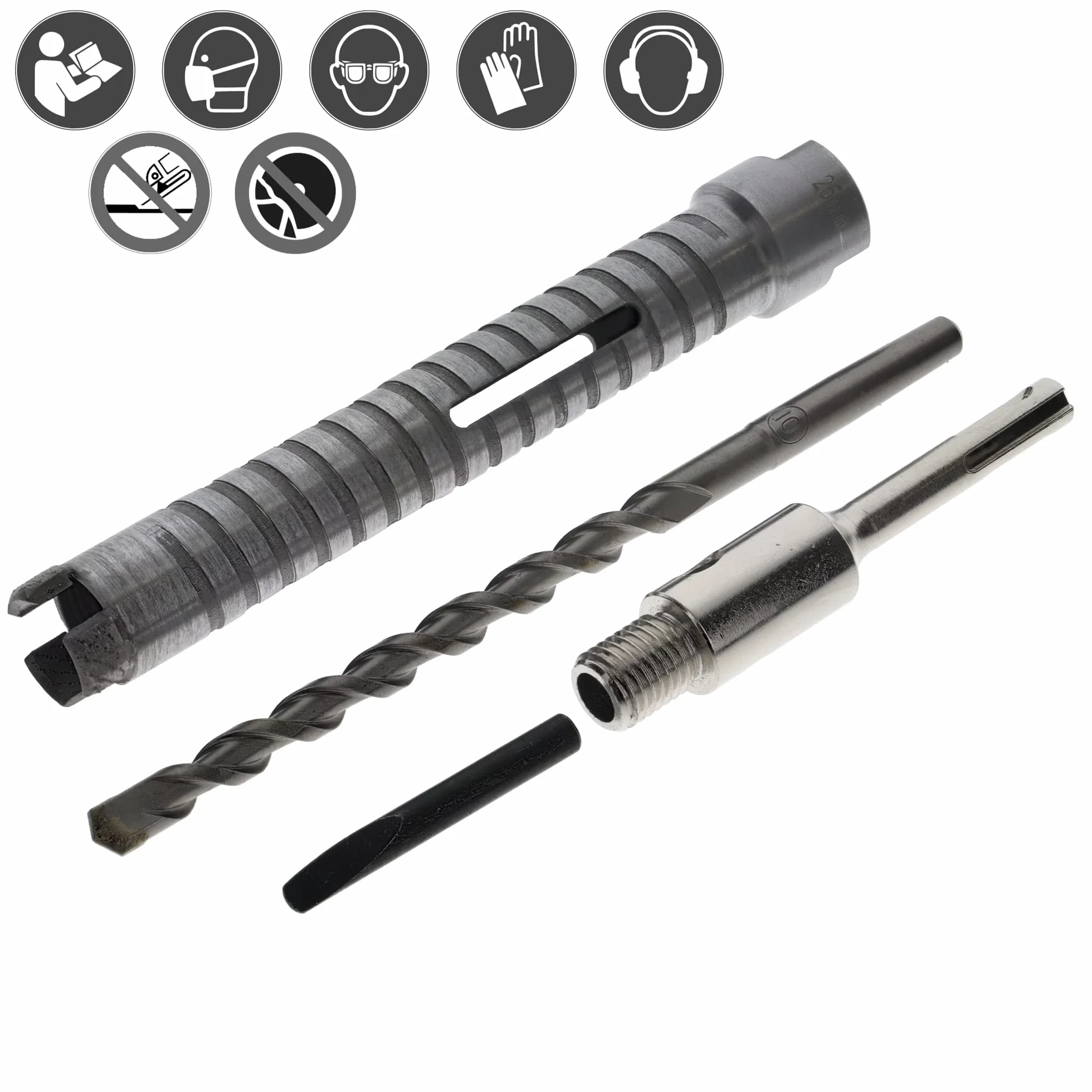 PRODIAMANT Diamentowa wiertnica rdzeniowa ø 25 mm długość efektywna 150 mm z adapterem SDS do młotowiertarki, segmenty spawane laserowo do wiercenia na sucho