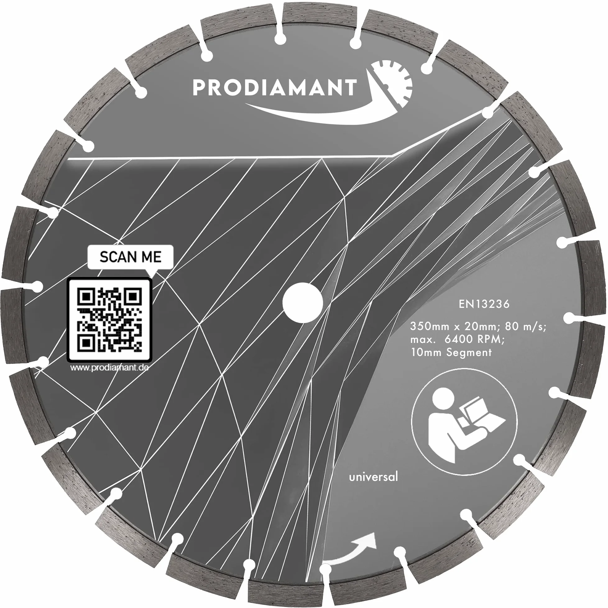 PRODIAMANT Premium diamentowa tarcza tnąca uniwersalna 350 mm x 20 mm segment blokowy wysokość segmentu 10 mm