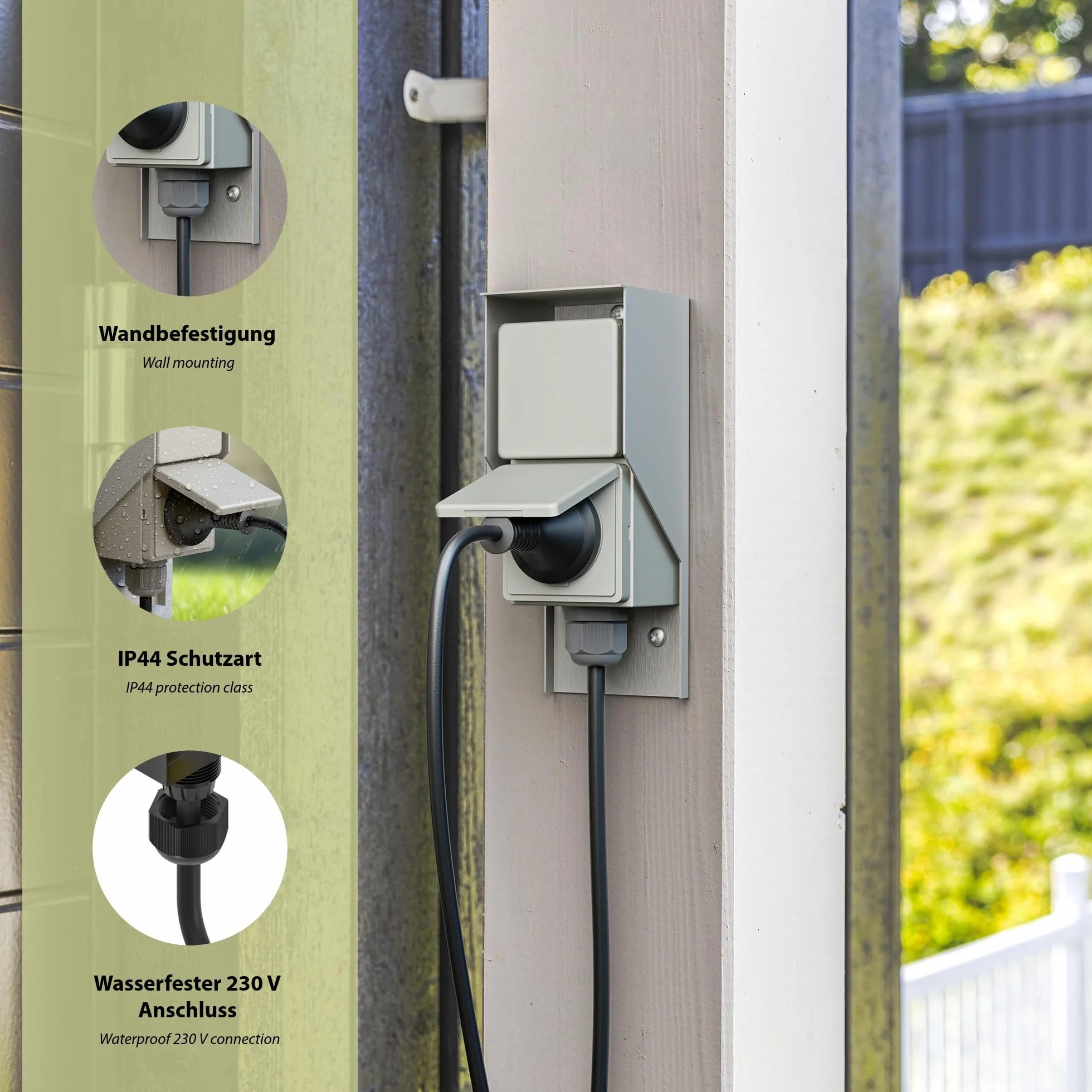 ledscom.de Gniazdka Zewnętrzne PIWI IP44 Podwójne Schuko 16A 230V Stal Nierdzewna