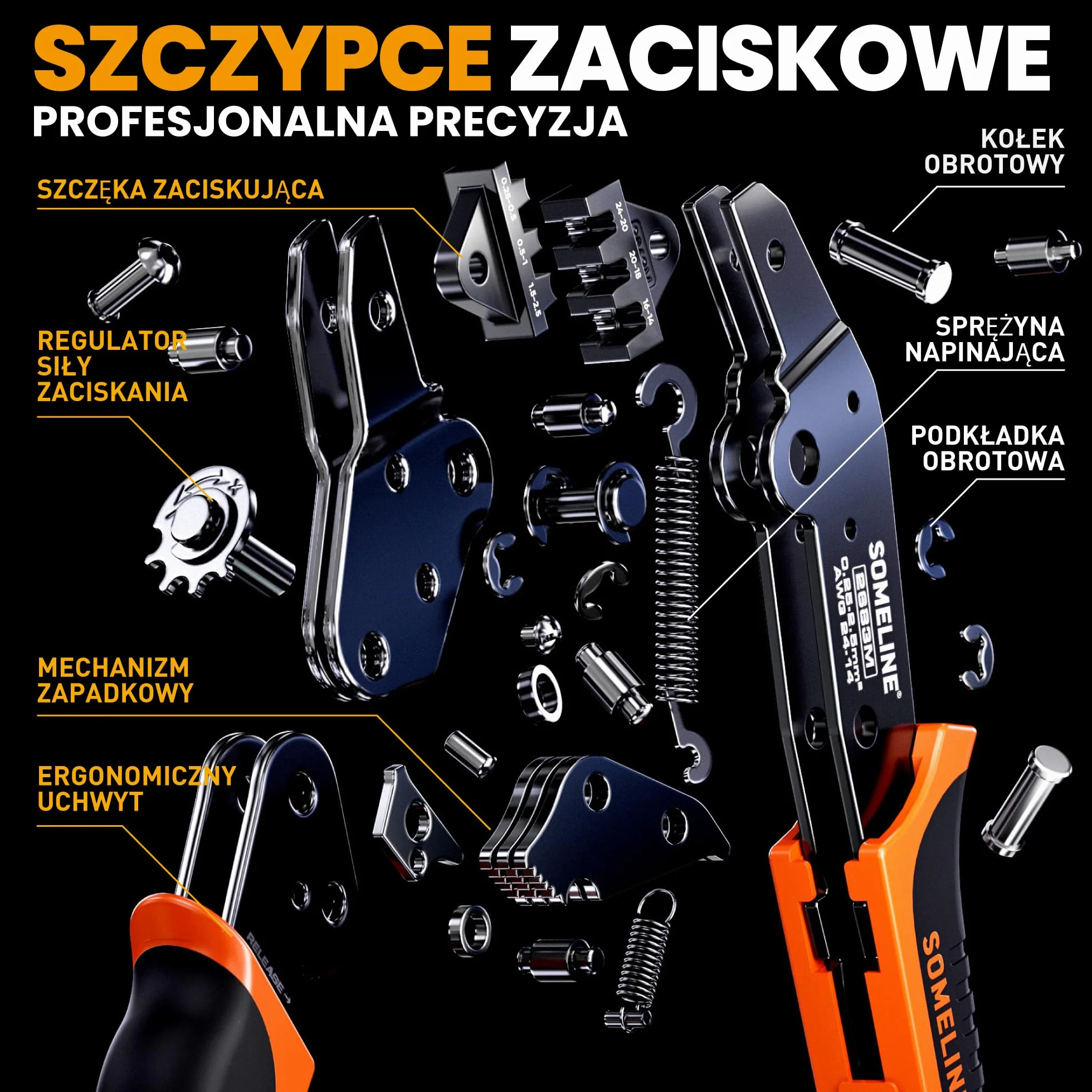 SOMELINE Szczypce do Zaciskania Zestaw Gniazd Płaskich Narzędzie do Zaciskania Zestaw Końcówek Kablowych z 24 Rodzaje 0,25-2,5 mm², złącza kablowe Crimp Tool Zestaw szczypiec do zaciskania