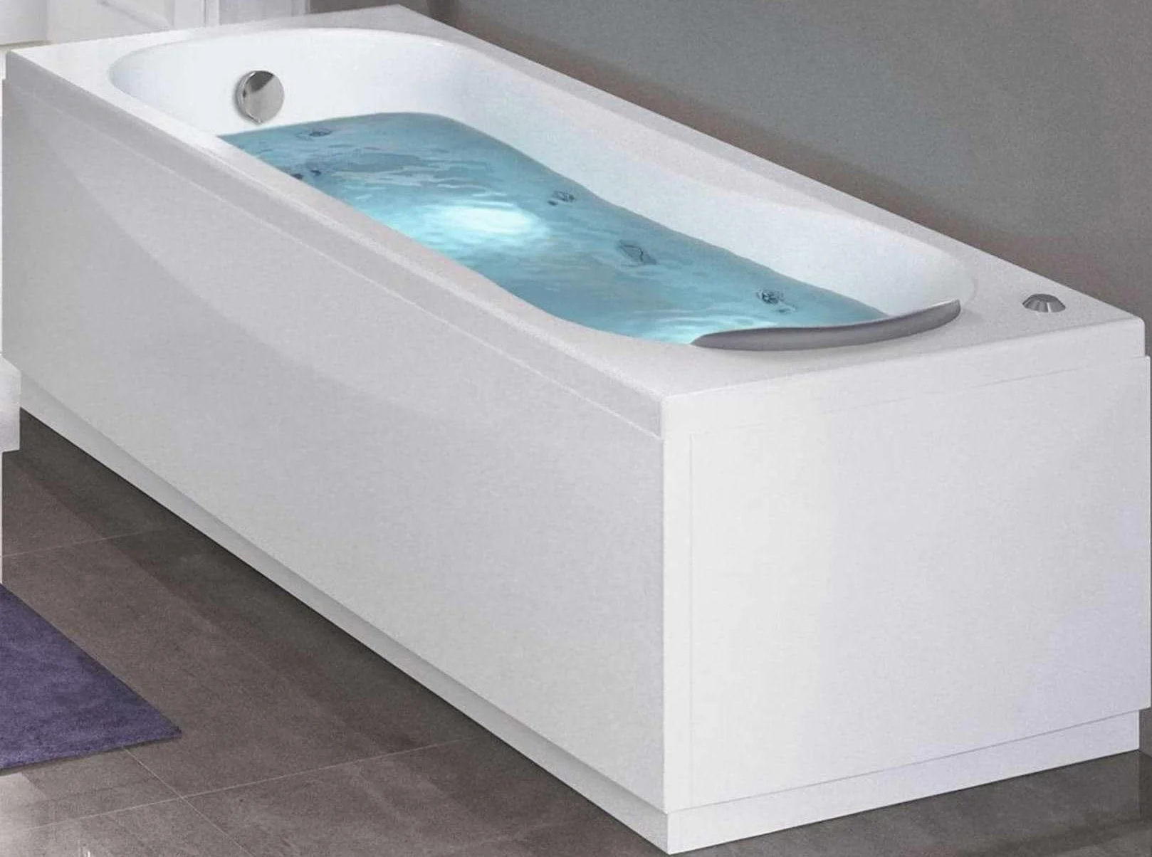 Wanna z hydromasażem prostokątna opona Novellini Calypso Eco 150 x 70 x wys. 55 cm 150 l kolumna 1 panel przedni 1 boczny dwustronna rama hydro-Whirlpool wzmocniona akrylowa biała błyszcząca