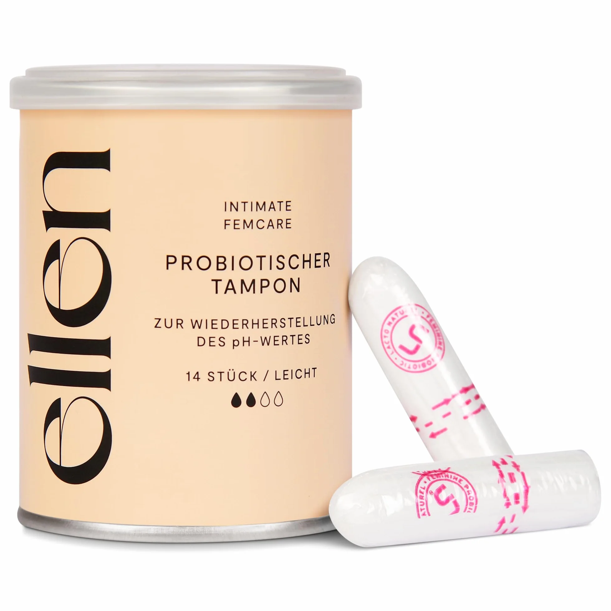 ellen® tampony probiotyczne, 14 sztuk, wzbogacone probiotykami, delikatna pielęgnacja dla zdrowia pochwy