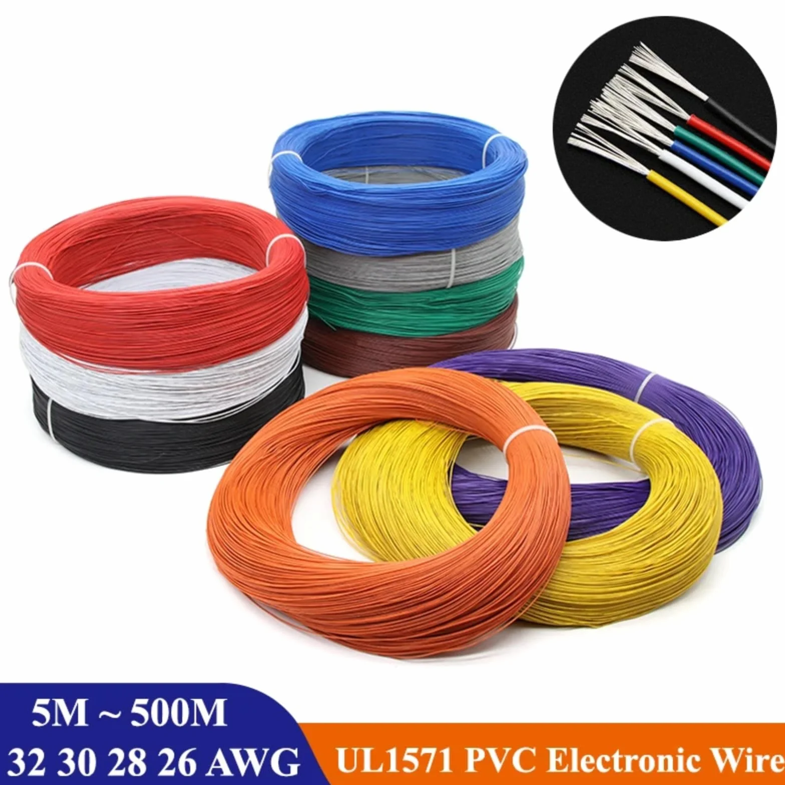 5M 500M UL1571 Kable elektroniczne 32 30 28 26 AWG elastyczne PVC (biały, 200 metrów, 30AWG)