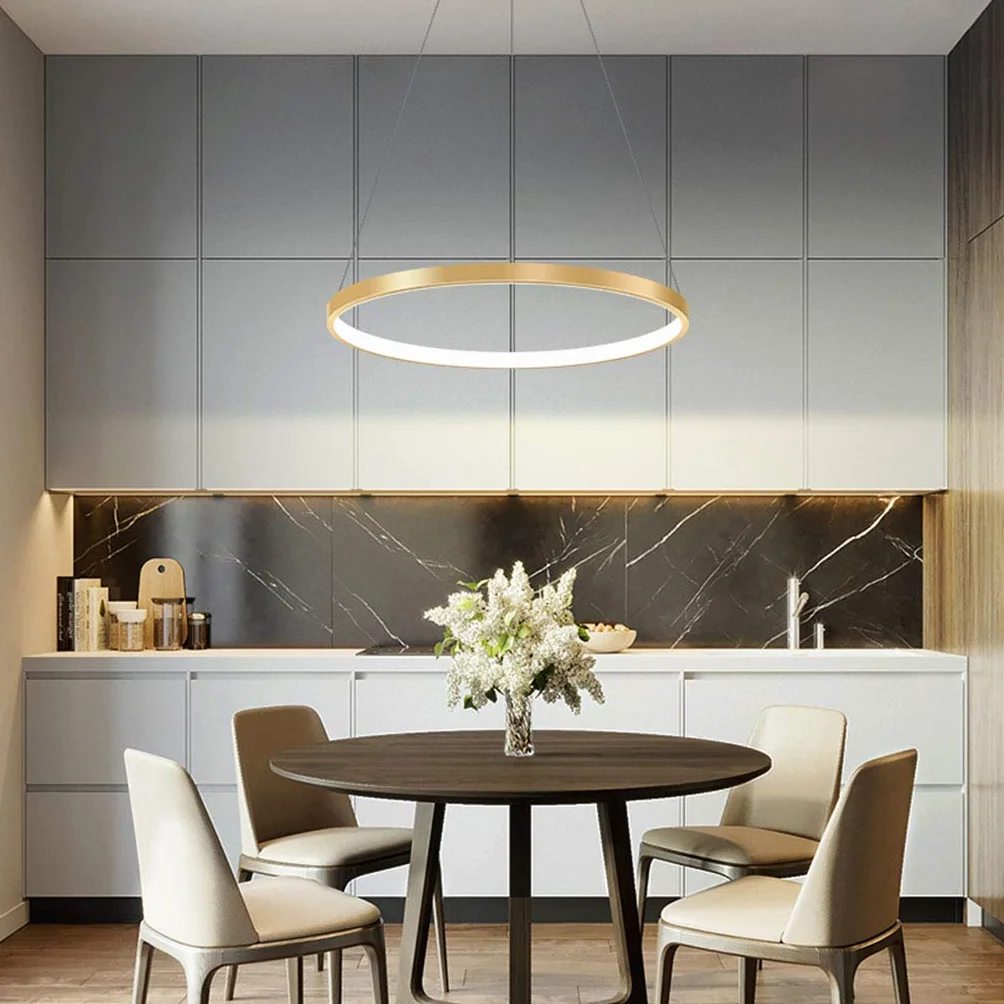 Lampa wisząca LED, do salonu, z żyrandolem, nowoczesna, do jadalni, okrągła, z aluminium, akrylu, lampa sufitowa, złota, 1 okrąg, 60 cm