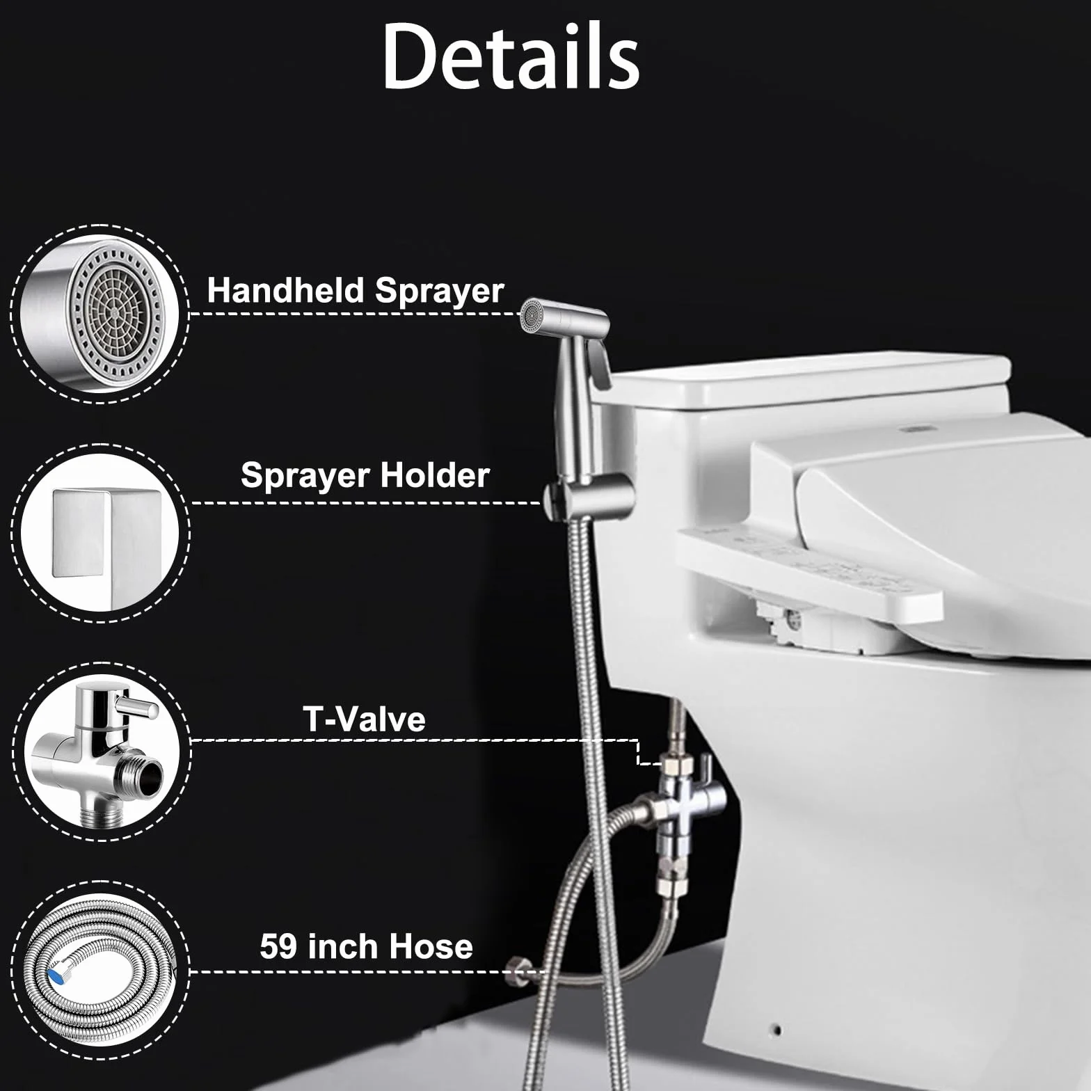 Bidet, ręczny spryskiwacz do toalety, podwójny tryb (Jet/Stream), do prysznica, łazienki, higieniczny papier toaletowy, czyszczenie pieluch, z zaworem G1/2" i G3/8" srebrny
