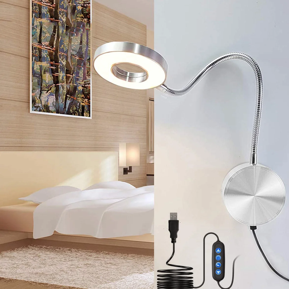 LANMOU Lampa ścienna LED 5W 420lm 40cm z wtyczką USB ściemniacz 3 temperatury barwowe