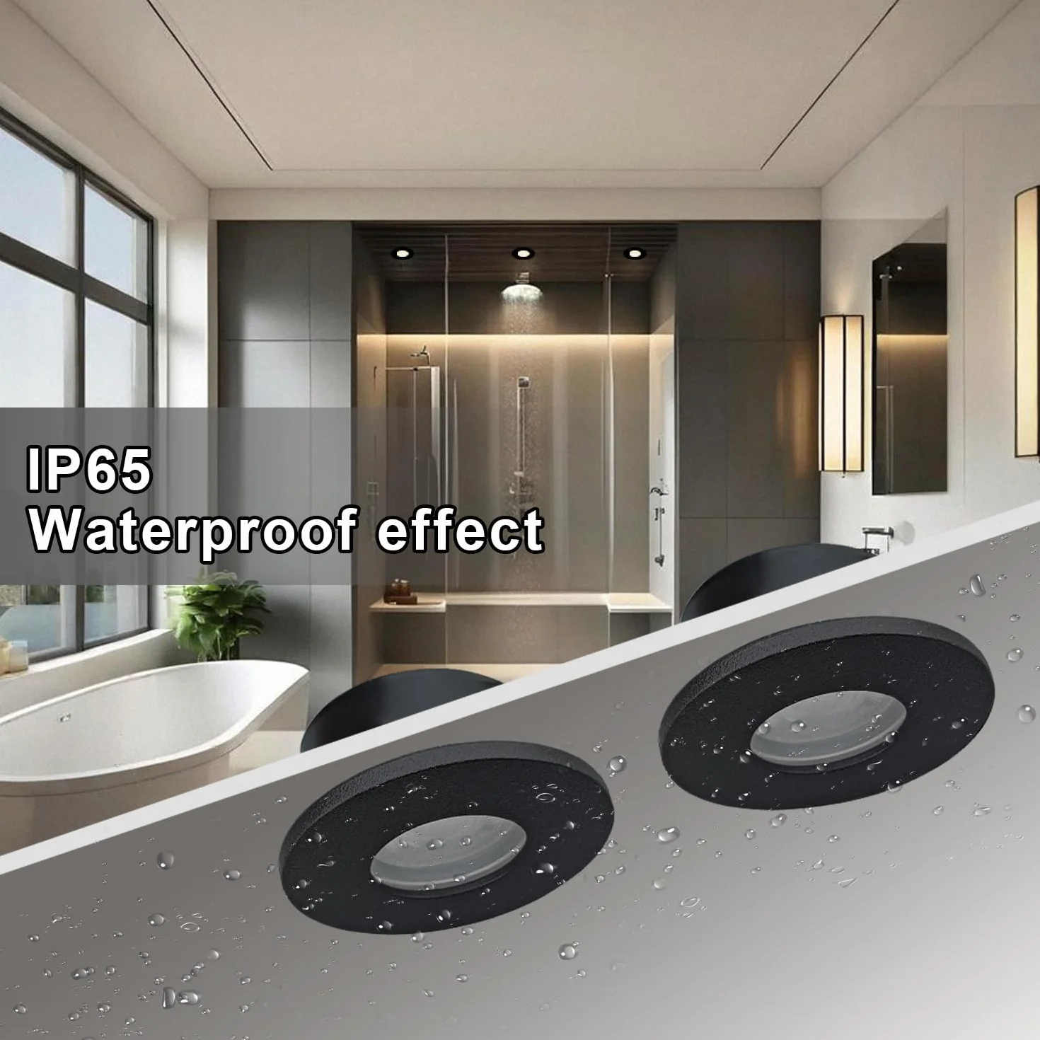 IP65 reflektor do zabudowy LED 5 W, GU10 reflektory sufitowe do łazienki, wilgotnych pomieszczeń, wodoszczelne, lampy punktowe LED 230 V 68-75 mm wymiar otworu (bez lampy), zestaw 4 szt. czarny