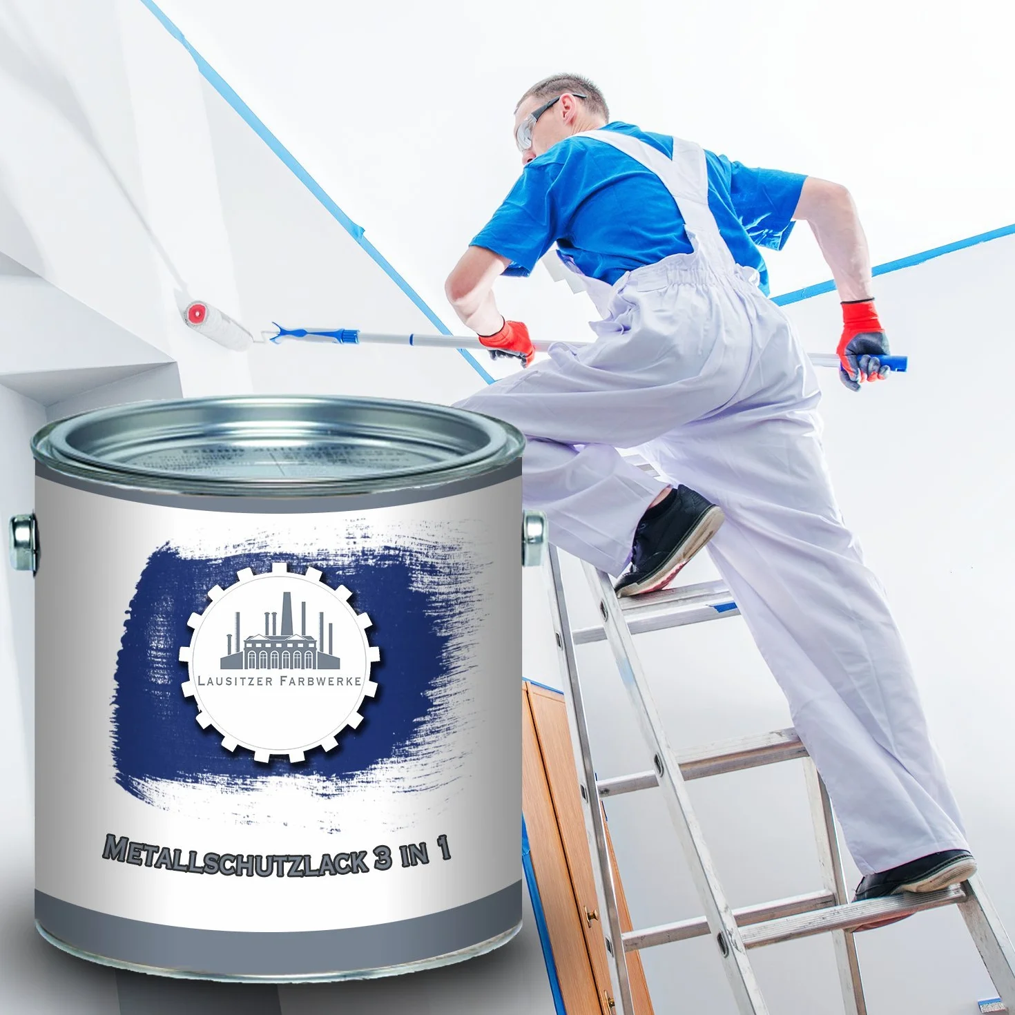 Lausitzer Farbwerke Farba ochronna do metalu 3 w 1, lakier ochronny do metalu 3 w 1, oszczędzasz sobie produktów antykorozyjnych, farba do metalu, stali, żelaza, cynku, aluminium (10 l, błękit gencjanowy (RAL 5010))