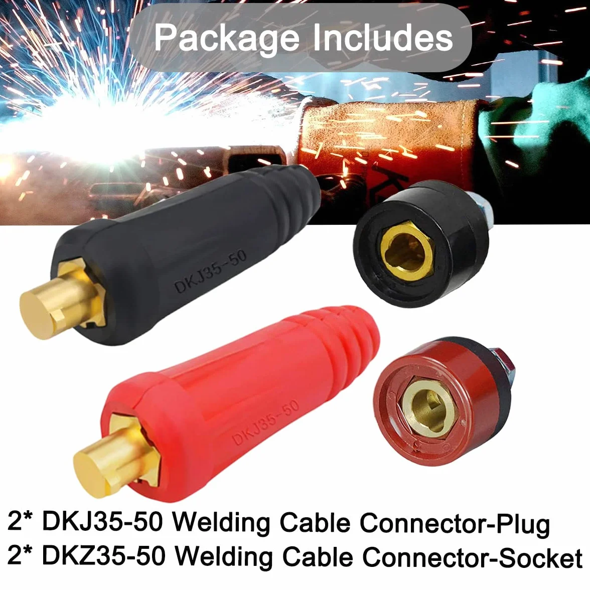 do kabla spawalniczego TIG złącze wtykowe i gniazdo zestaw szybkozłączki Dinse Style DKJ35-50 DKZ35-50 315 amp męsko-żeńskie do akcesoriów do spawarek (czarny i czerwony 4 szt.)