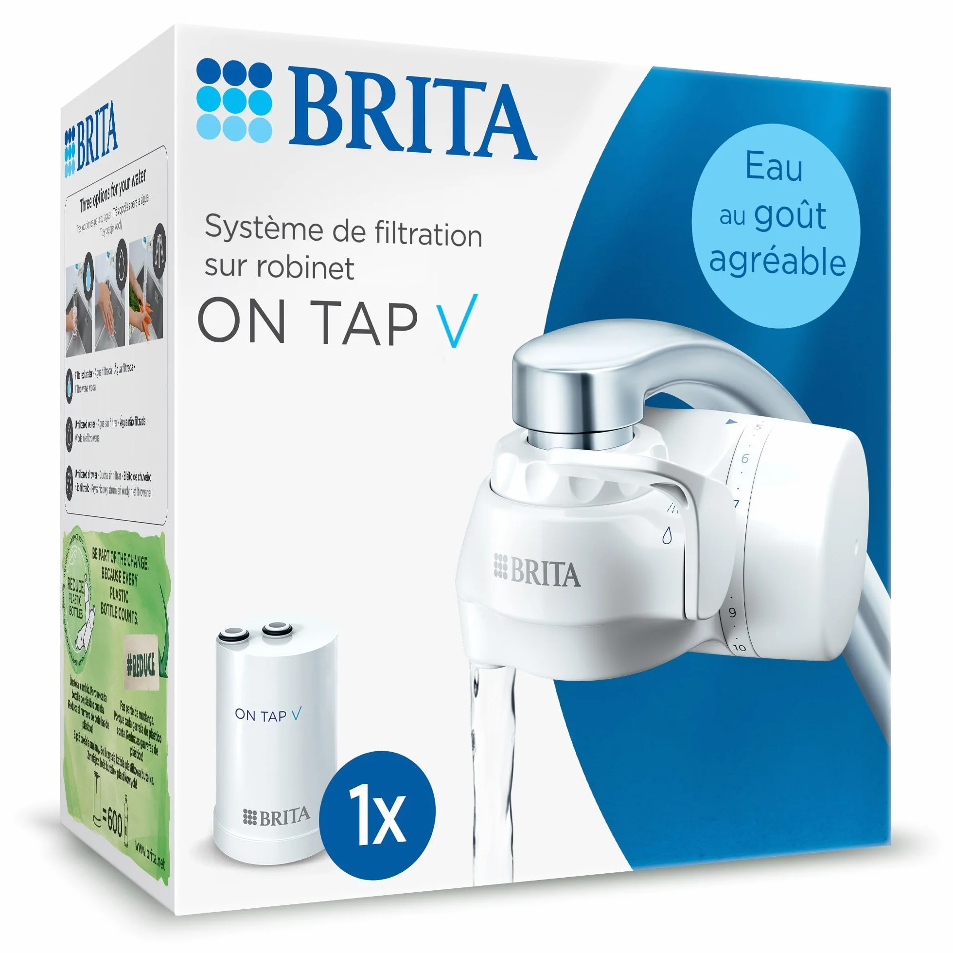 BRITA ON TAP V filtr do wody z kranu redukuje chlor PFAS metale wskaźnik czasu trwałości filtra